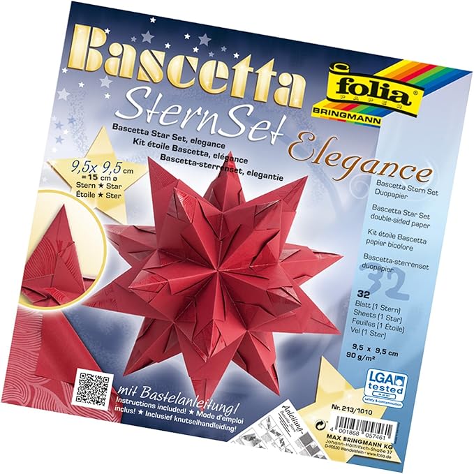 folia 215/1010 – Bastelset Bascetta Stern Elegance, Pearls anthrazit, 32 Blatt, 9,5 x 9,5 cm, fertige Größe des Papiersterns ca. 15 cm, mit ausführlicher Anleitung – ideal zur zeitlosen Dekoration