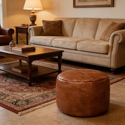 Miniatura 2 de Thgonwid Funda de puf de piel sintética sin relleno, taburete hecho a mano, solución de almacenamiento otomano, cojín para reposapiés, 16.5 pulgadas