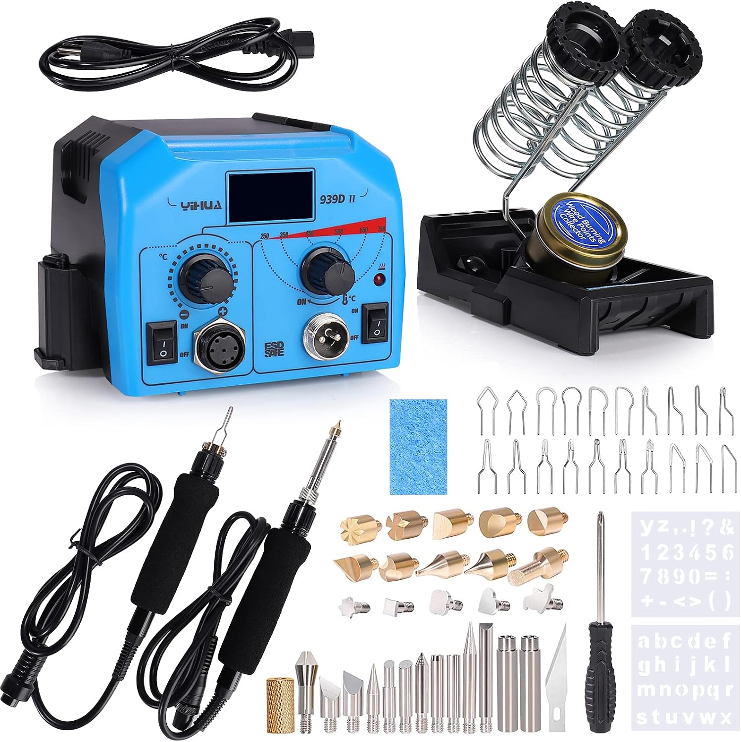 Pyrography Machine, 2-in-1 Digital Pyrography Station Wood-Burning Kit with 2 Wood Burning Pens with Temperature Adjustable with 53 PCS Accessories (Blue)