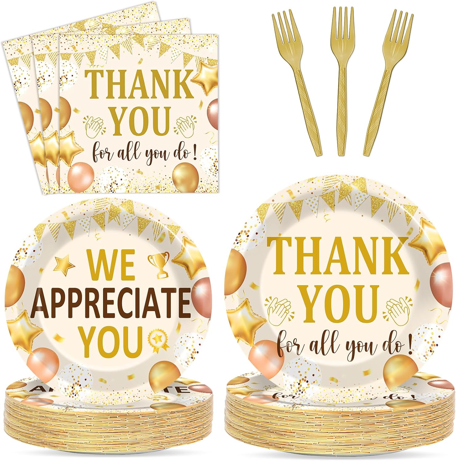 96Pcs We Appreciate You Party Plates and Napkins Employee Staff Appreciation Plates Thank You Theme Party Disposable Thankful Tableware Set for 24 Guests Staff Teacher Doctor Pastor Favors Supplies