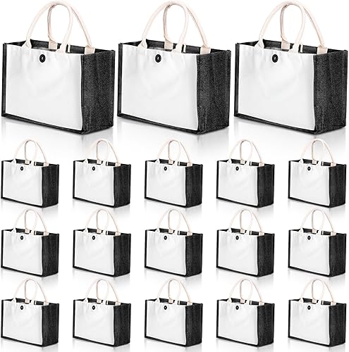 Sweetude 18 Pcs Sublimation Jute Tote Bag Burlap Beach Bag with Handles Reusable Blank DIY Canvas Gift Bag for Bridesmaid