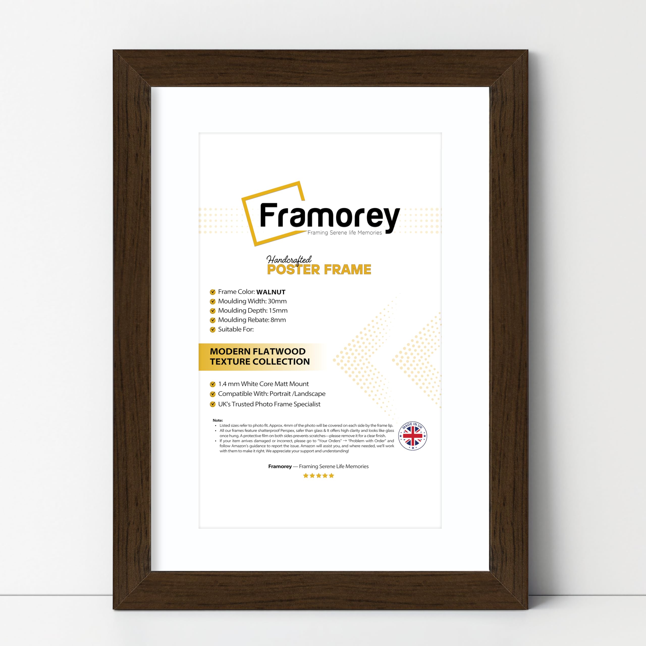 Framorey Framing Serene Life Memories Walnut With White Mount Framorey Oxford Flat Wooden Effect Picture Frame, Walnut 22X18 Size Photo Frame With 18X14 White Mount, Handmade Wall Art Poster Frame, Best Living Room Photo Frames