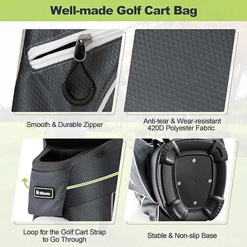 Miniatura 4 de GYMAX Bolsa de golf, bolsa de carrito de golf con divisor de 15 vías con 7 bolsillos con cremallera, 2 bolsillos de fieltro impermeables, bolsa de