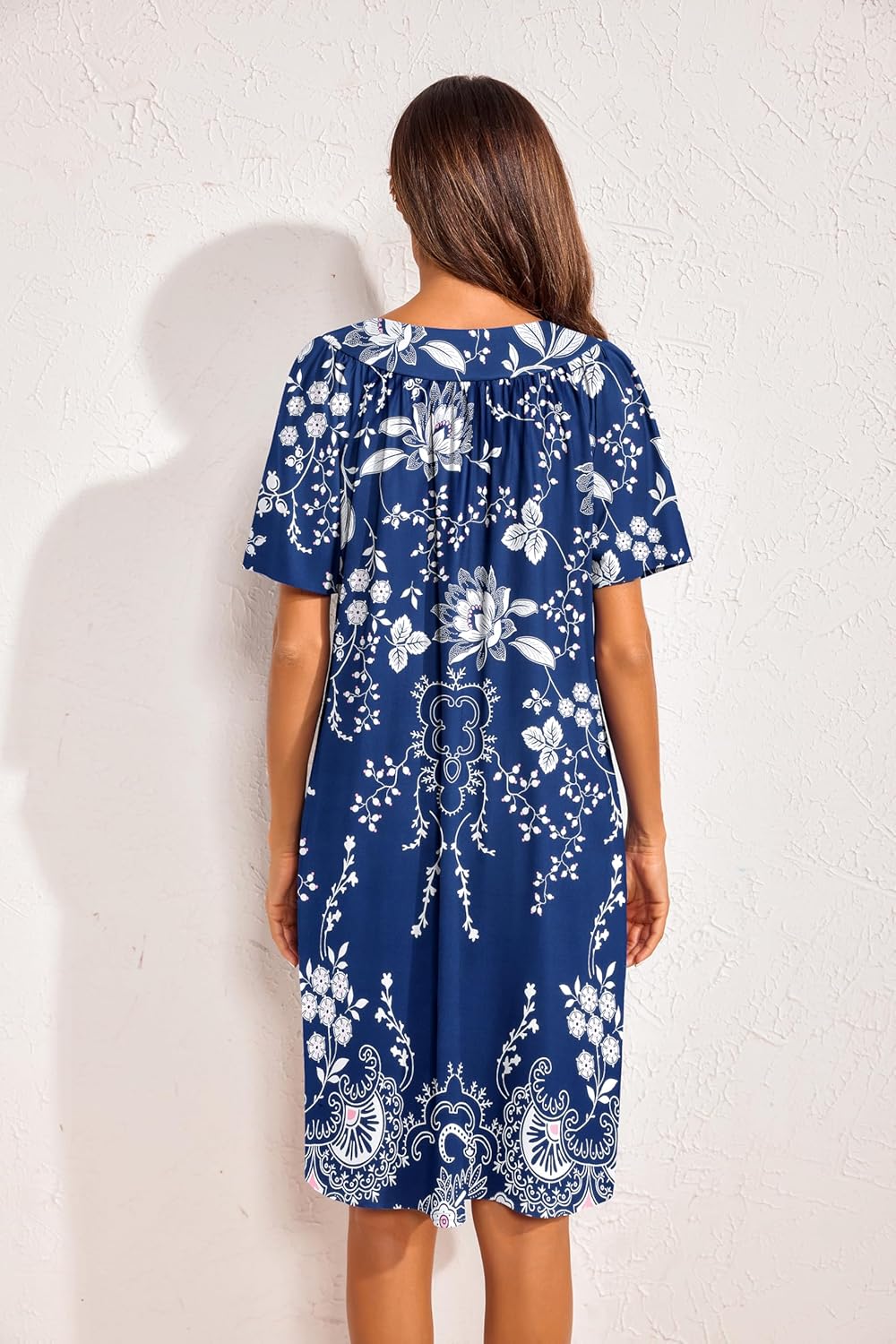 Ekouaer 2 Pack House Dresses for Women with Pockets Short Sleeve Moo Moos Floral Print Mumu Dresses - Image 7