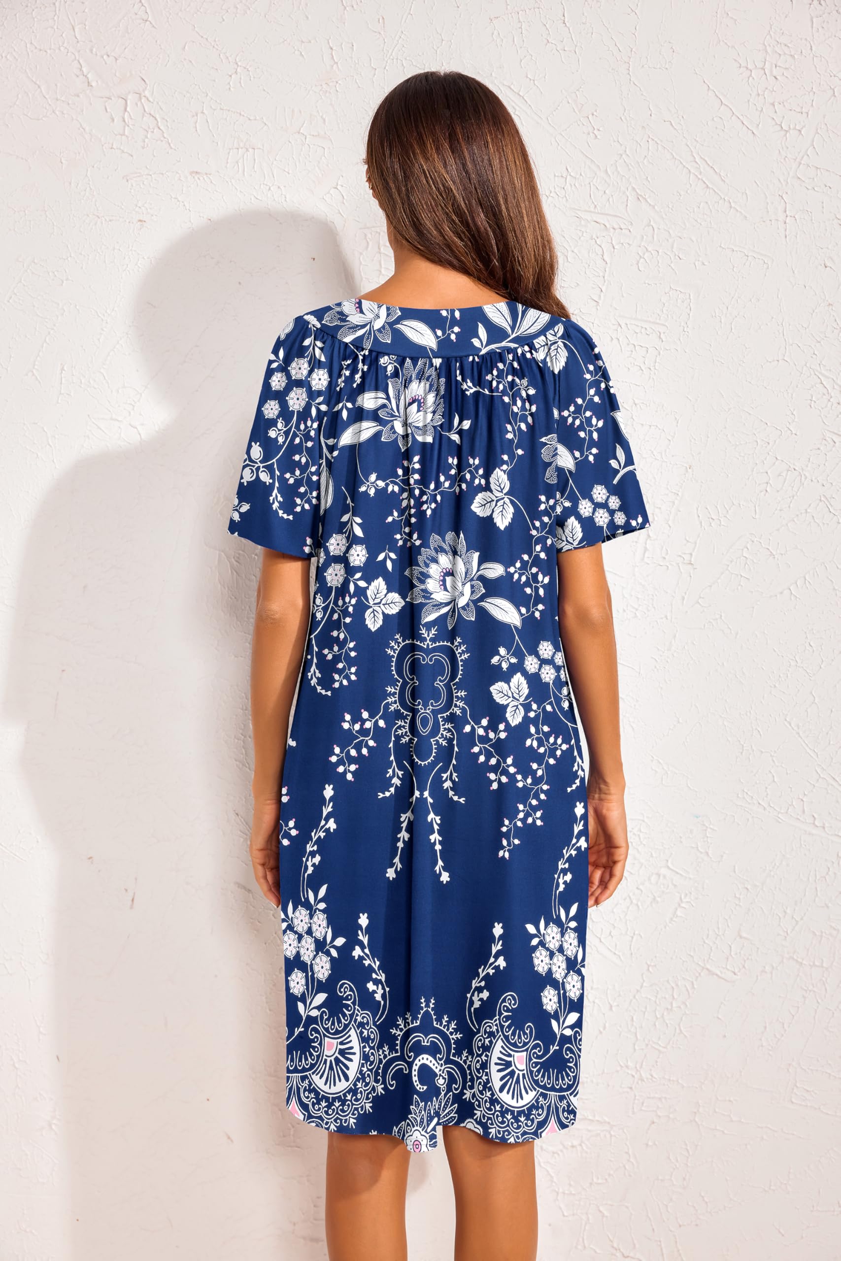 Ekouaer Paquete de 2 vestidos de casa para mujer con bolsillos de manga corta Moo Moos con estampado floral Mumu