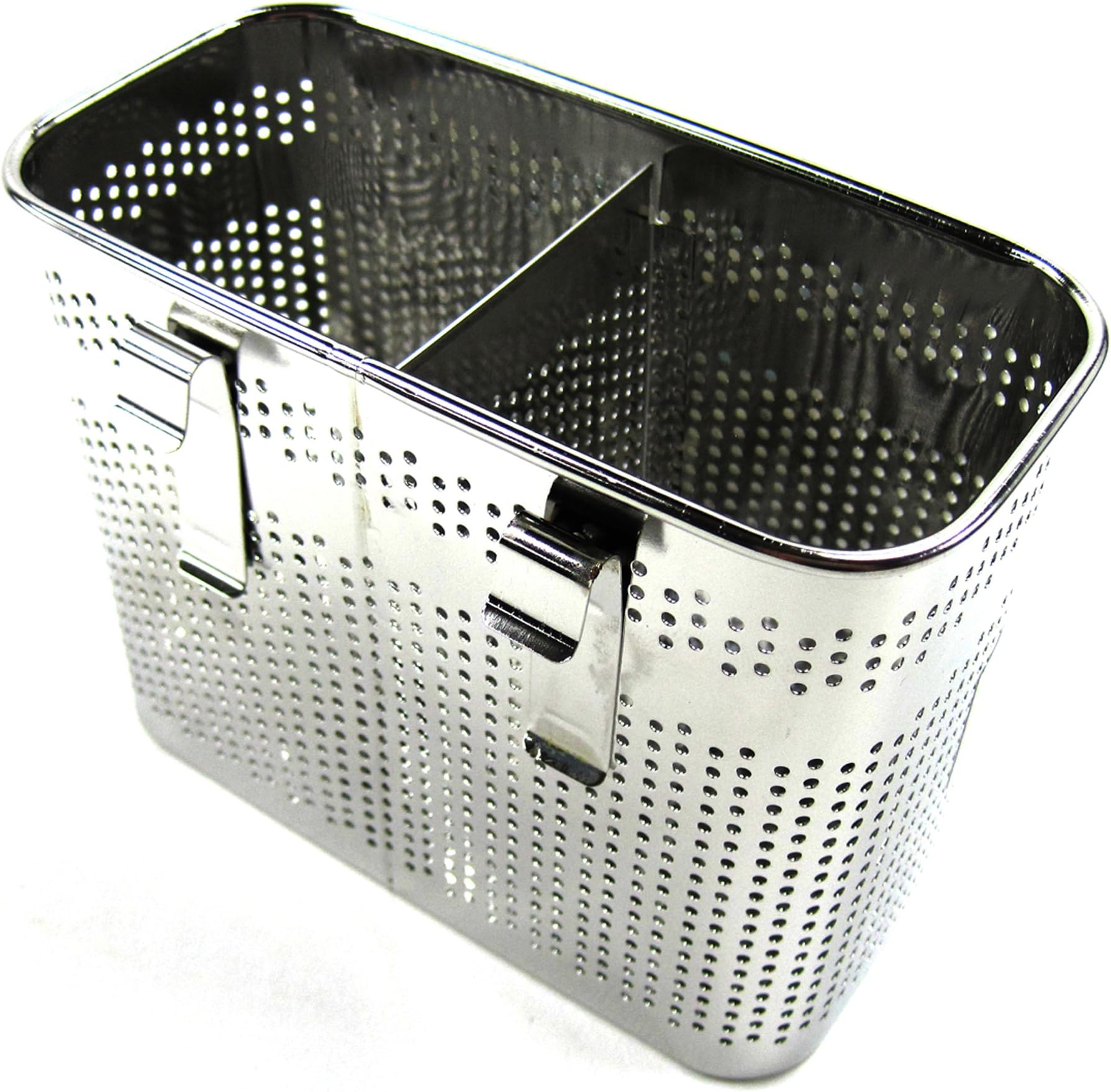 2 Divided Square Stainless Steel Perforated Cutlery Holder Sink Storage Basket by Stopia