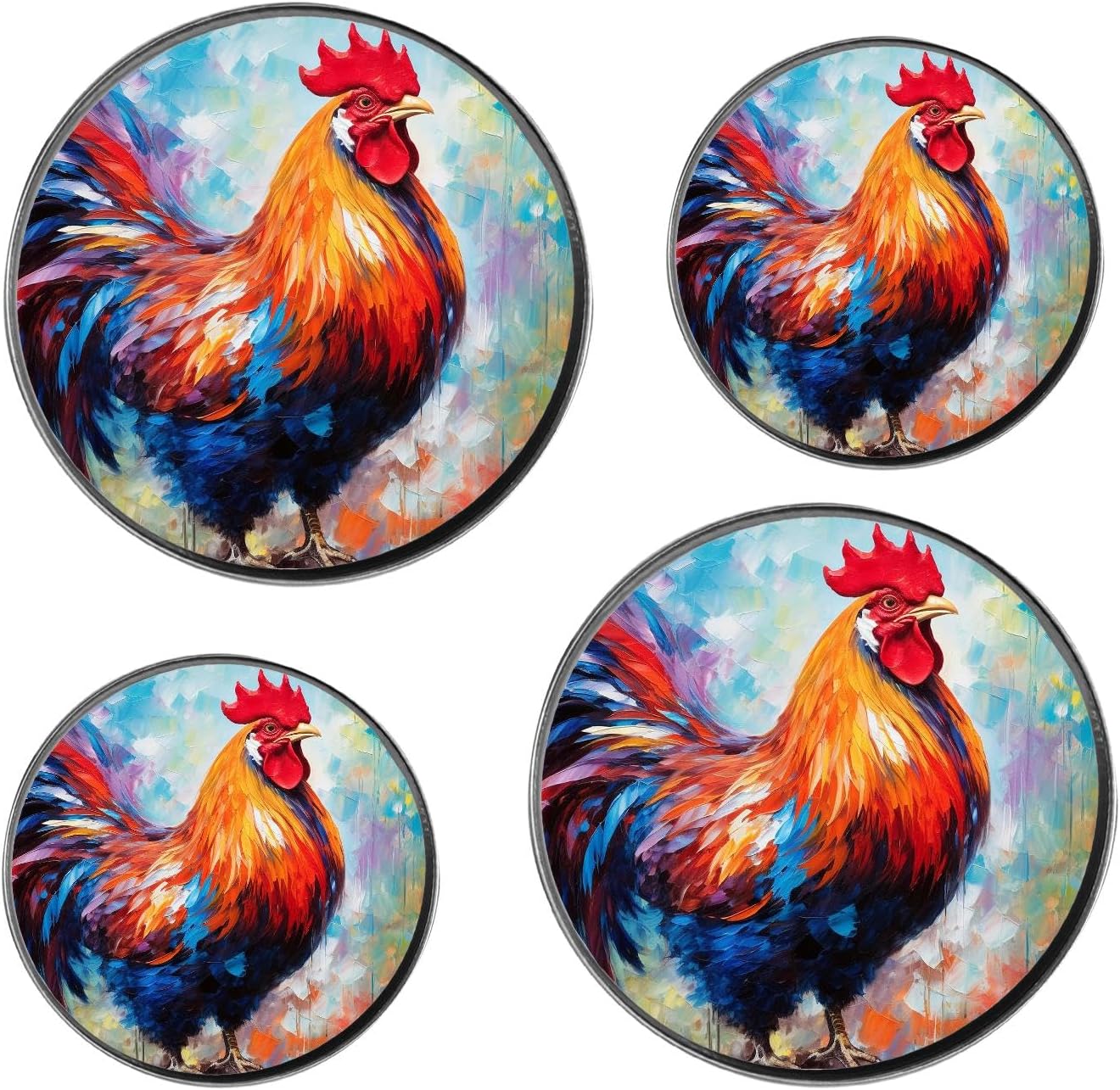 Rooster Color Big Animal Style Set of 4 Stove Burner Covers - Premium Round Electric Stove Range Protectors,8 IN & 10 IN