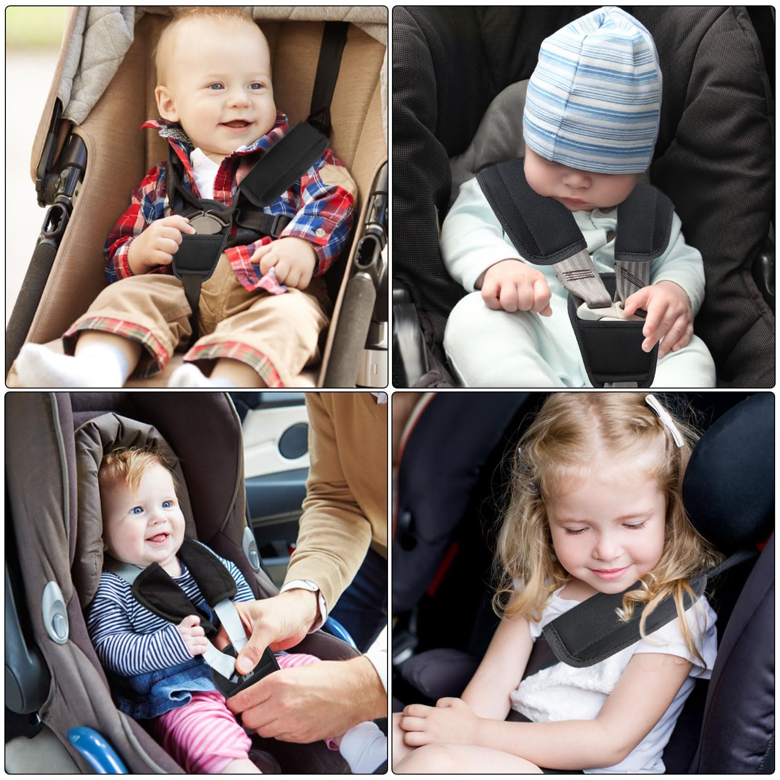Cuscino di protezione per cintura di sicurezza per auto, 3 pezzi, rimovibile, per passeggino, per adulti e bambini, per proteggere collo e spalle.
