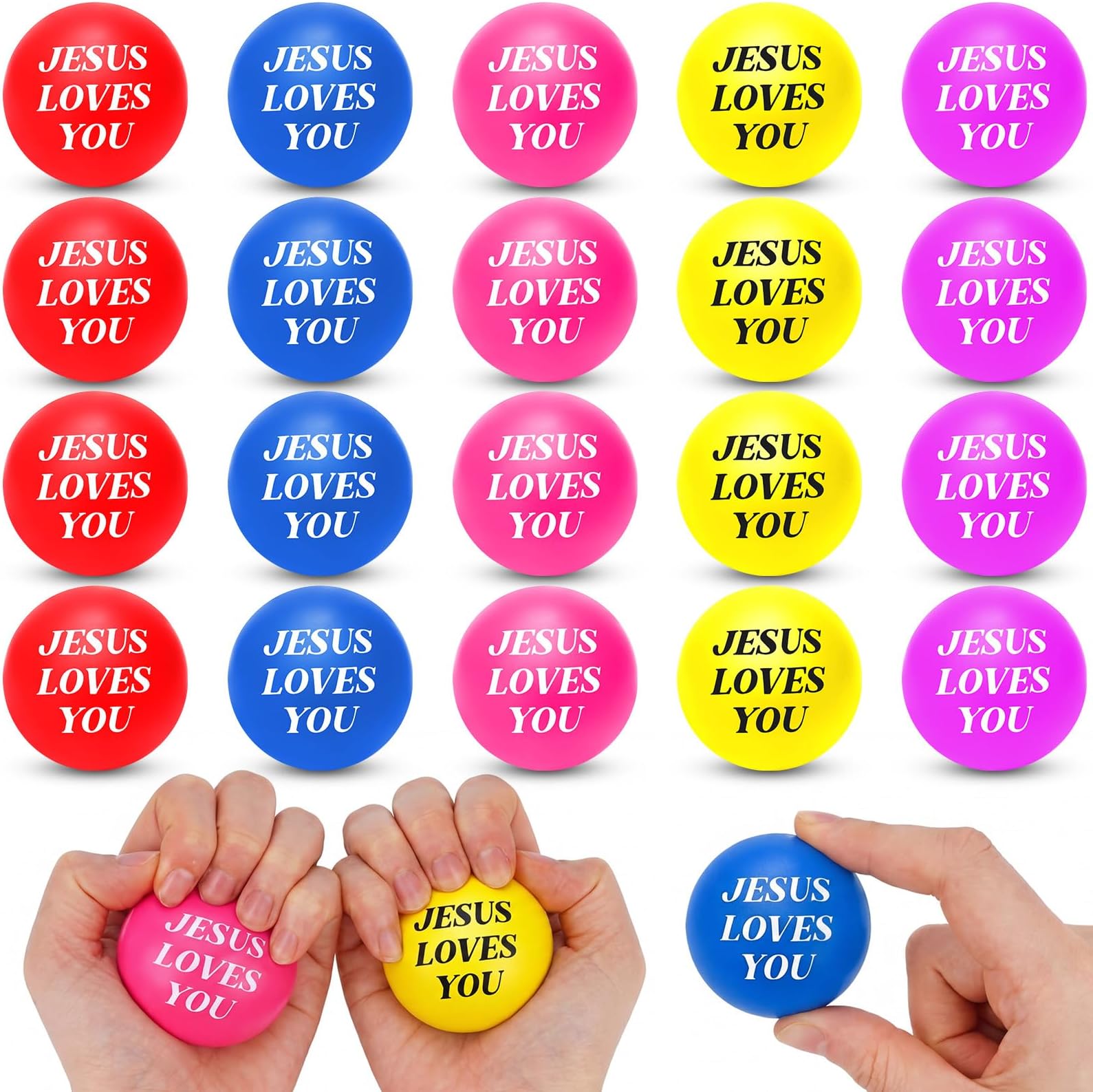 20 Pcs Jesus Loves You Stress Balls Stress Reliver Toys Valentines Party Favor Foam Bouncy Balls Bulk Squishy Fidget Balls for Valentine Party Bag Gift Fillers Stocking Stuffers, 1.57 Inch (Colorful)