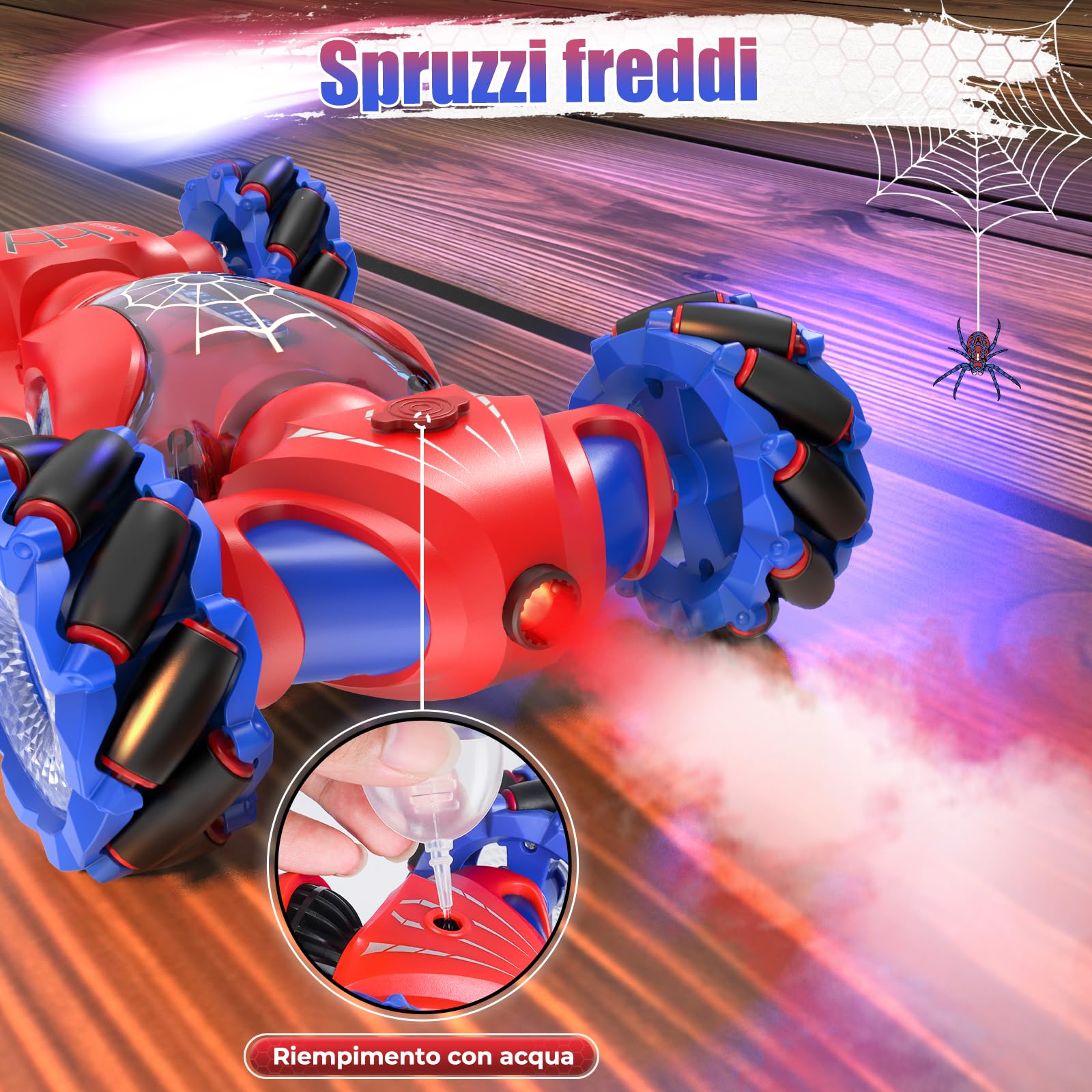 Fosgoit Macchina Telecomandata per Bambini, Regalo per 6-12 anni Bambine Bambino Giochi Giocattolo Spider 6 7 8 9 10 11 12 Anni, 4WD 2.4 GHz Spider Auto Telecomandata con Mano e Luce e Spray