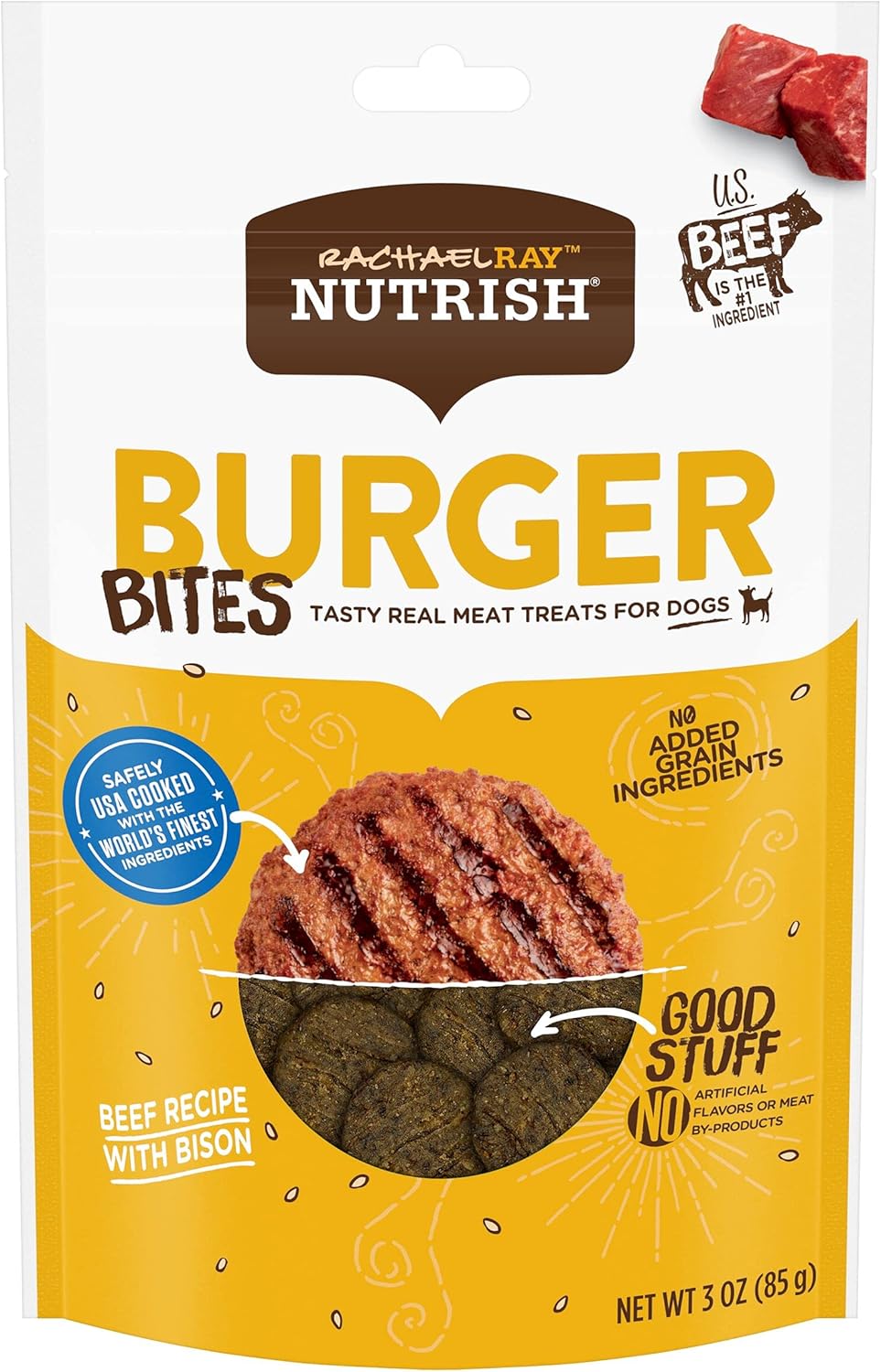 Rachael Ray Nutrish Burger Bites Dog Treats, Beef Burger With Bison Recipe, Grain Free, 3 Oz. (Pack Of 8)