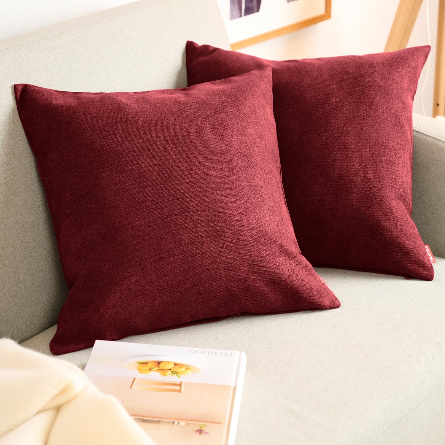Blumtal Federe Cuscini Divano in Ciniglia, Copricuscini Divano, Federe Cuscino Divano, 2 Pezzi, 40 x 40cm, Rosso Aurora