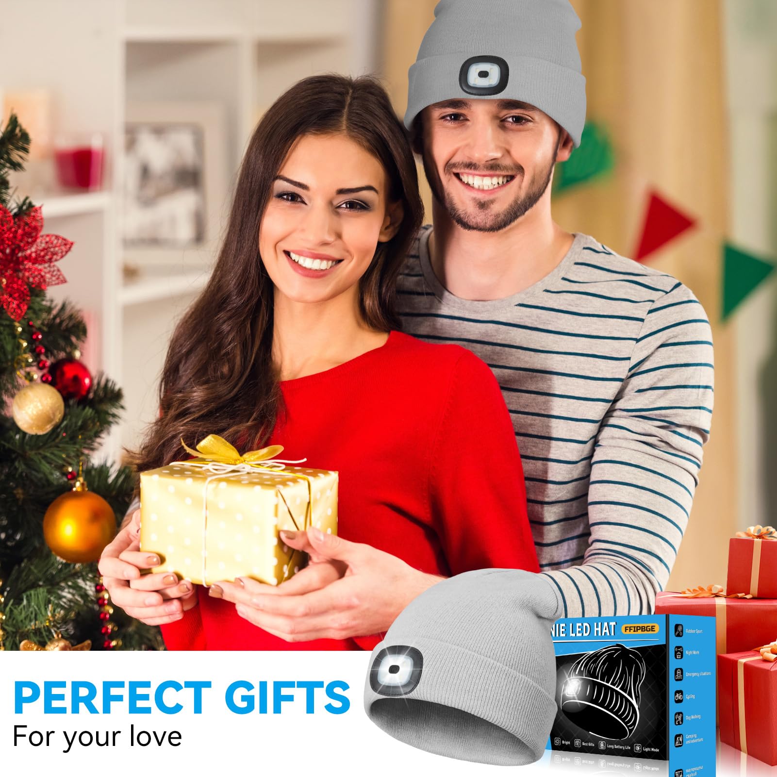 Gorros con luz, linterna frontal LED recargable por USB, ideal para camping, senderismo, regalos de hombre, regalos de cumpleaños para hombres, mujeres, papá, él, marido, aventurero, paquete