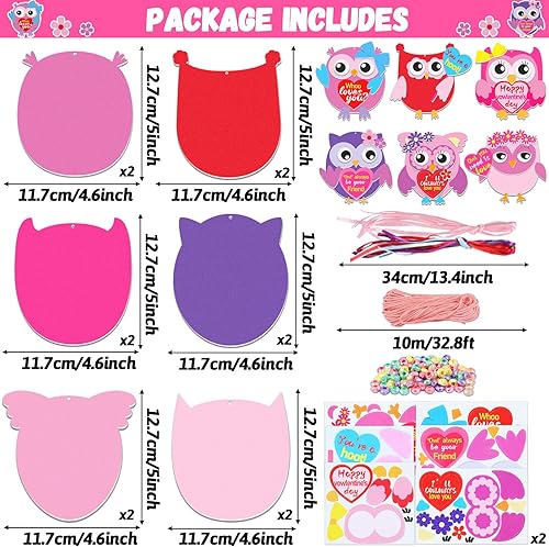 Miniatura 2 de Kit de 401 piezas de espuma para el día de San Valentín para niños, 12 juegos de collares de búho, intercambio de regalos de San Valentín, fieltro,