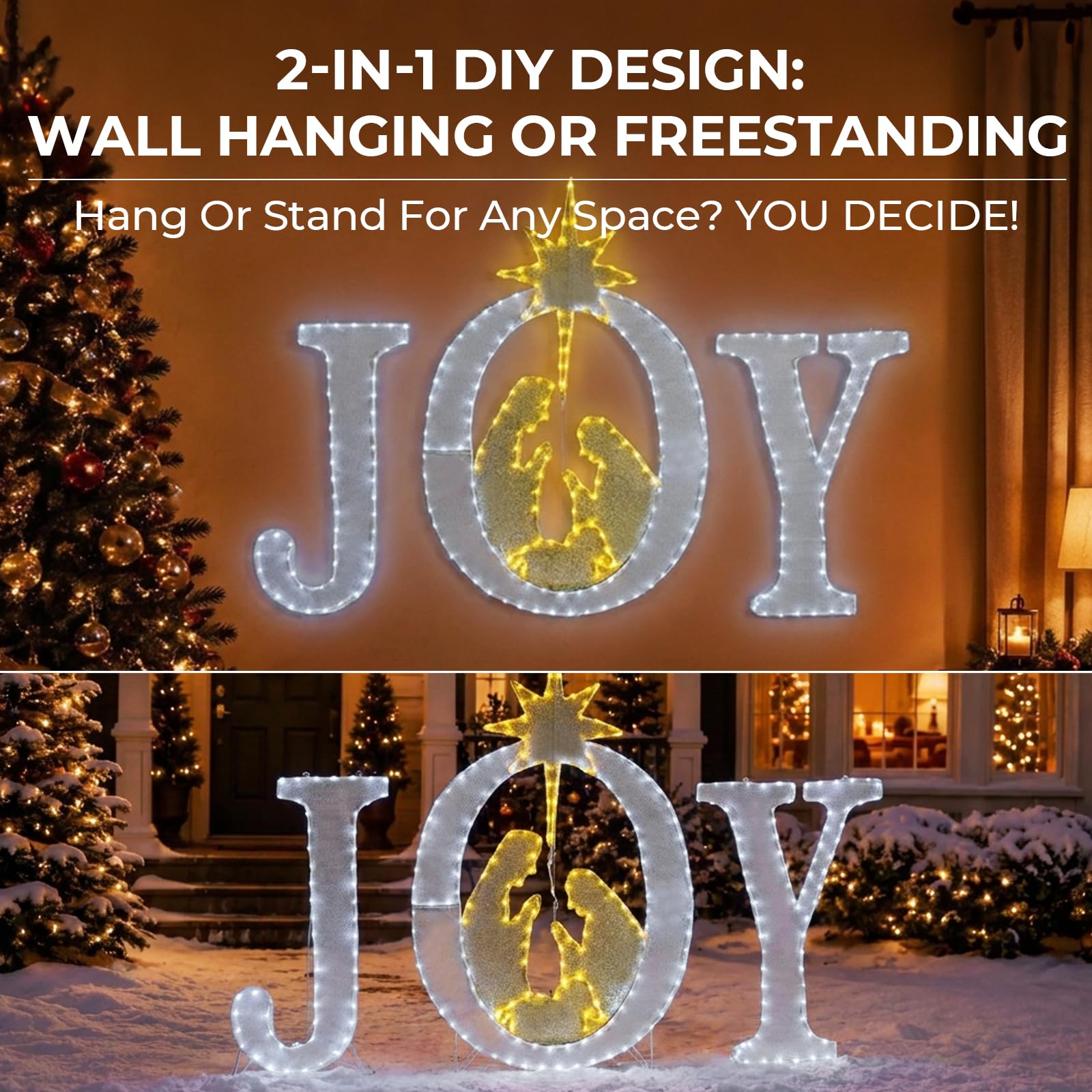 Decoración navideña grande de 49 pulgadas, letrero iluminado para exteriores, belén, Navidad, patio, decoración de vacaciones, resistente a la intemperie, 350 luces LED, para colgar o colocar en el