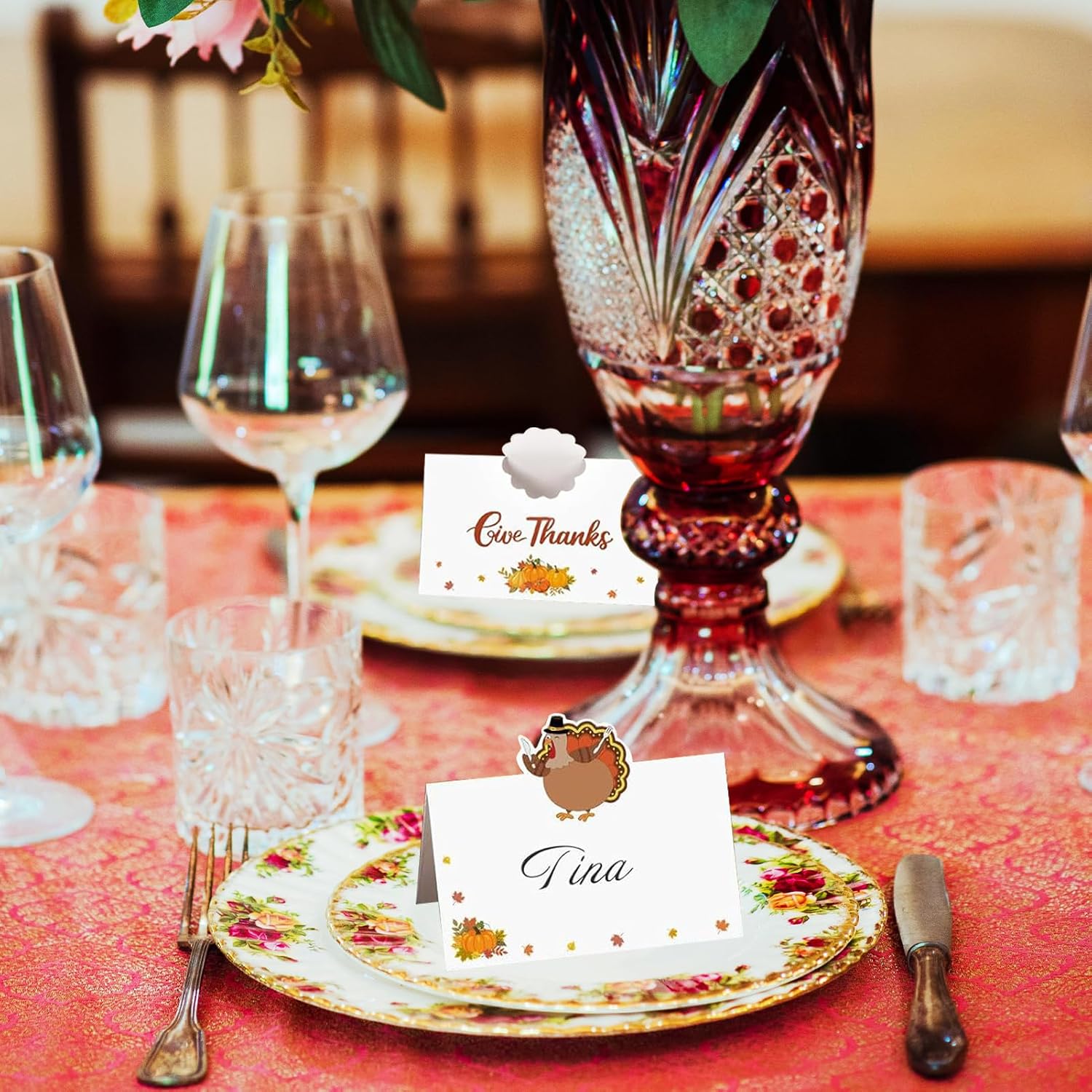 60Pcs Thanksgiving Place Cards Turkey & Fall Name Cards 6 Patterns
