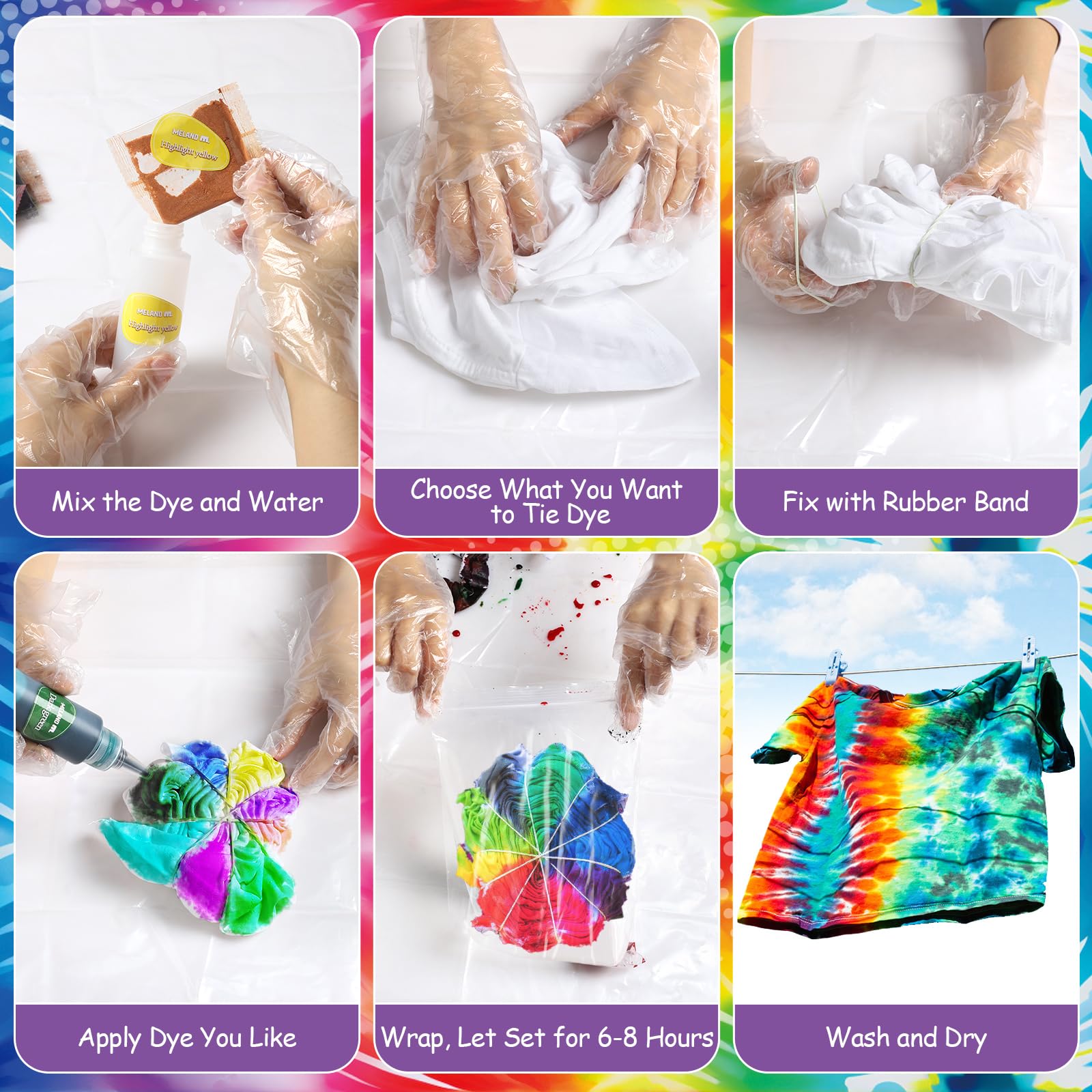 G.C Batikfarben Set Batik Set Kinder mit T-Shirt Stoffbeutel Kopftuch Tischdecken Haargummis 12 Tie Dye Farben Batik Färbemittel Textilien, Kreative Geschenke Tie Dye Bastelset für Kinder Erwachsene