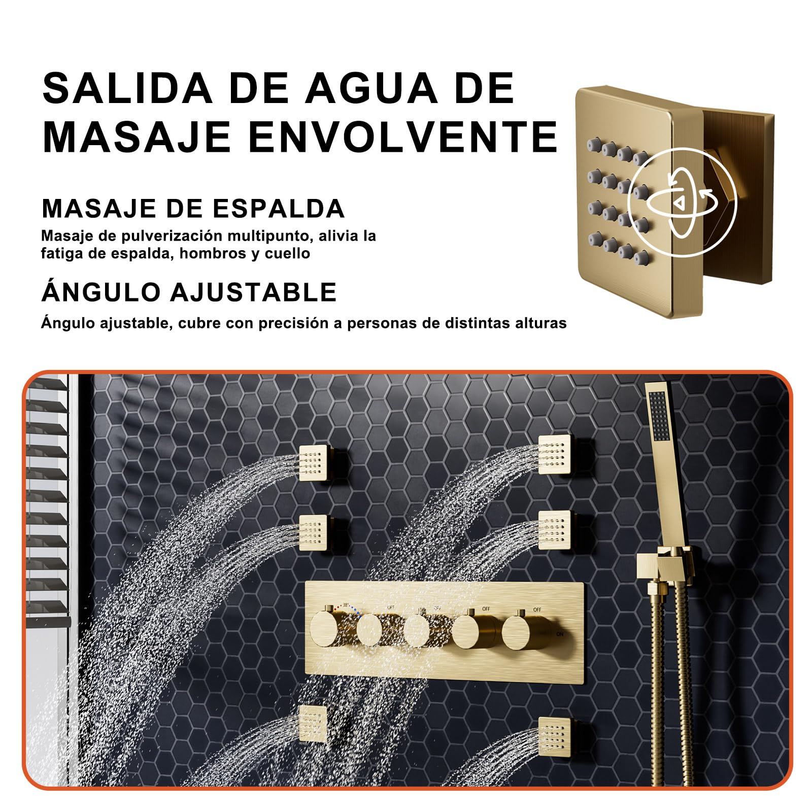 Columna Ducha Termostatica,Sistema de Ducha Empotrada,LED 64 Colores Música | Música Sistema de Panel de Hidromasaje, Lluvia, Cascada, 6 Chorros de Masaje