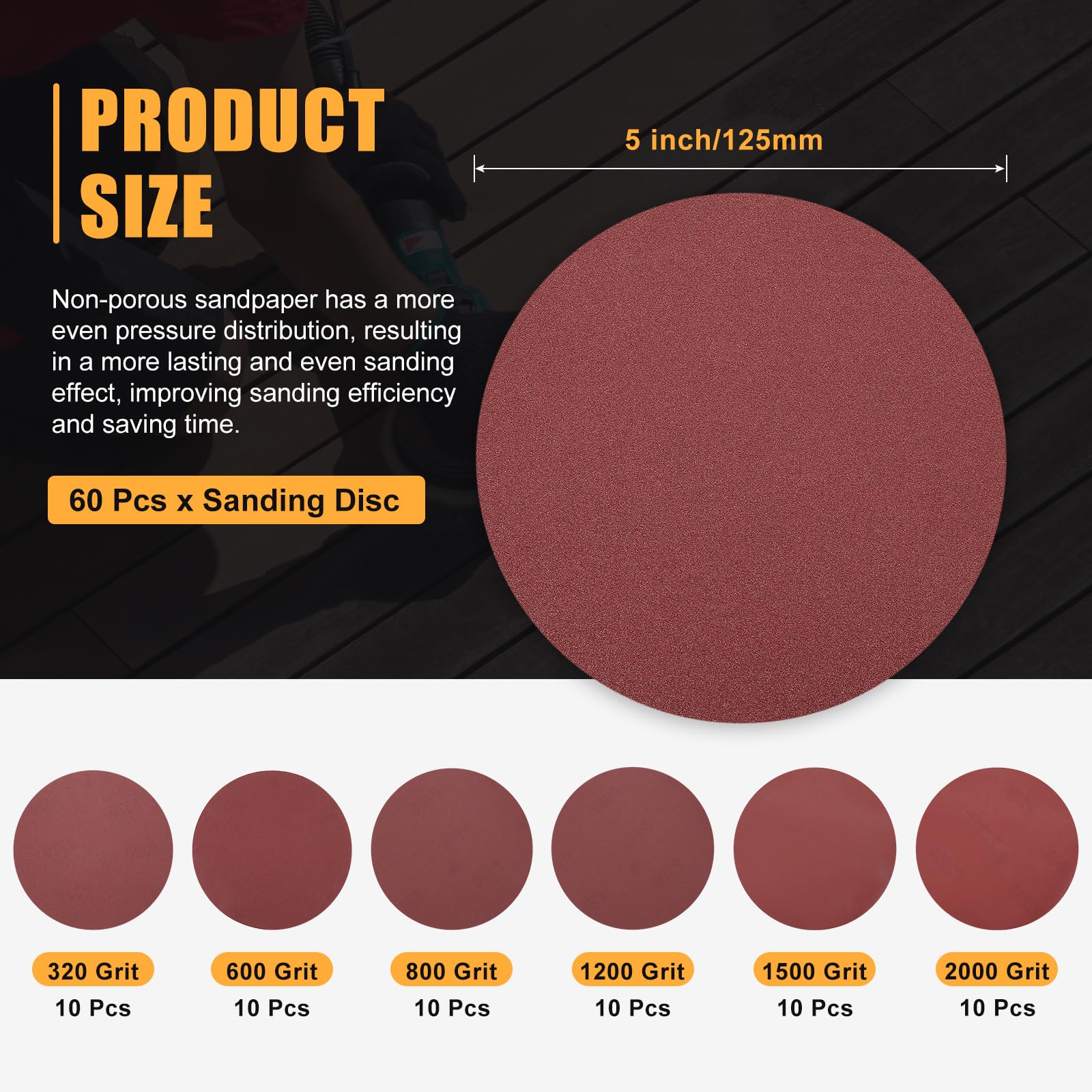 CoCud 60 Pcs 125mm 5 Inch Sanding Disc 320/600/800/1200/1500/2000 Grit Round Hook and Loop Sandpaper for Random Orbital Sander Automotive Car - Image 2