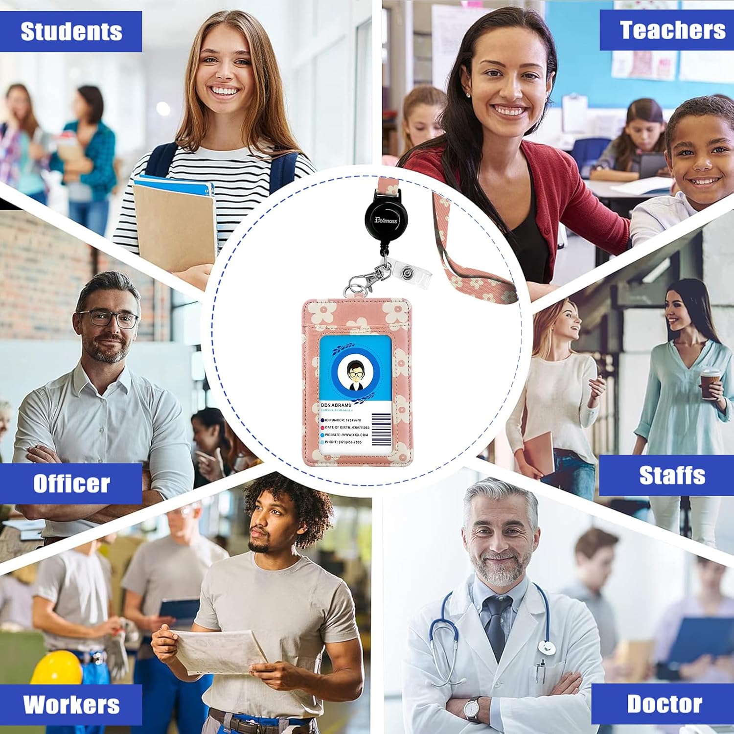 bolimoss Cute Leather Badge Holder and Adjustable Retractable Lanyards, Quick Release Buckle and Safety Breakaway Lanyards with Swivel Metal Clasp for Offices, Teacher, Student (Pink Groovy Flowers) - Image 6