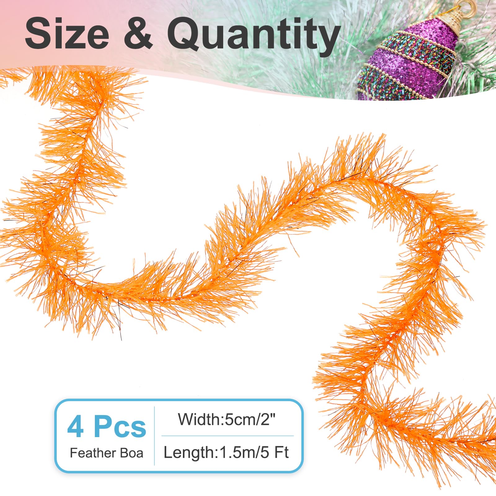 PATIKIL 5Ft Feather Boa, 4 Pcs Artificial Fluffy Feather Boas Party Decorations for DIY Crafts Wedding Costume, Christmas - Image 2