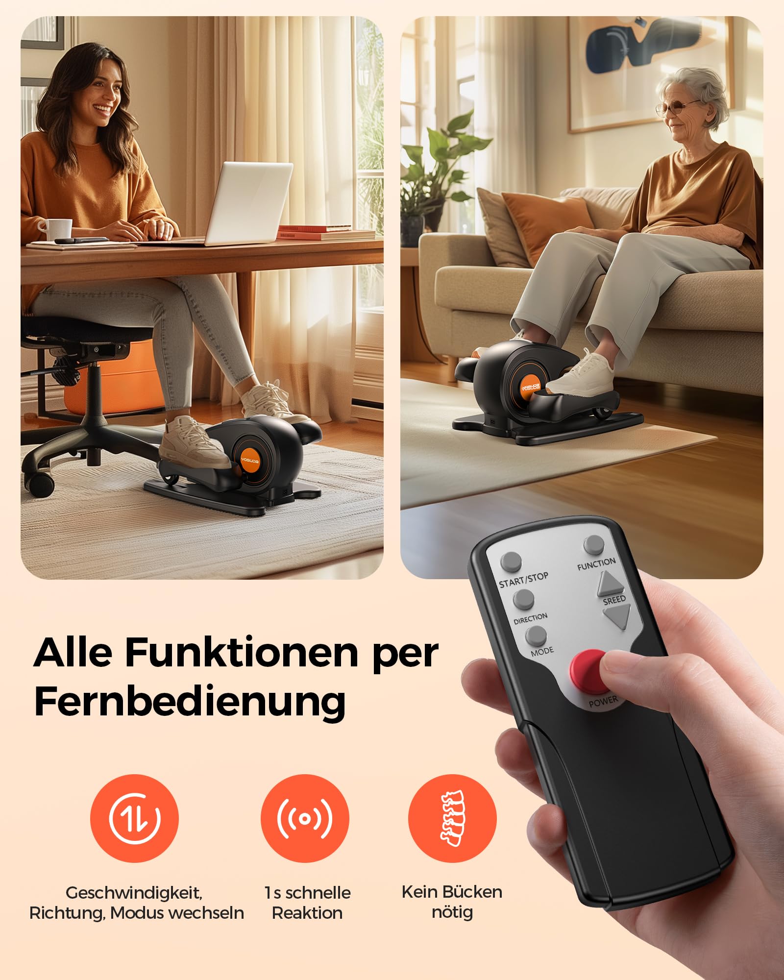 YOSUDA 2026 Neu Ellipsentrainer für zuhause, 3D-Fußmassage, 10 Geschwindigkeiten, Plug & Play, flüsterleise. Ideal für Senioren & Büro – Mini Elektrischer Crosstrainer, untertisch Ellipsentrainer