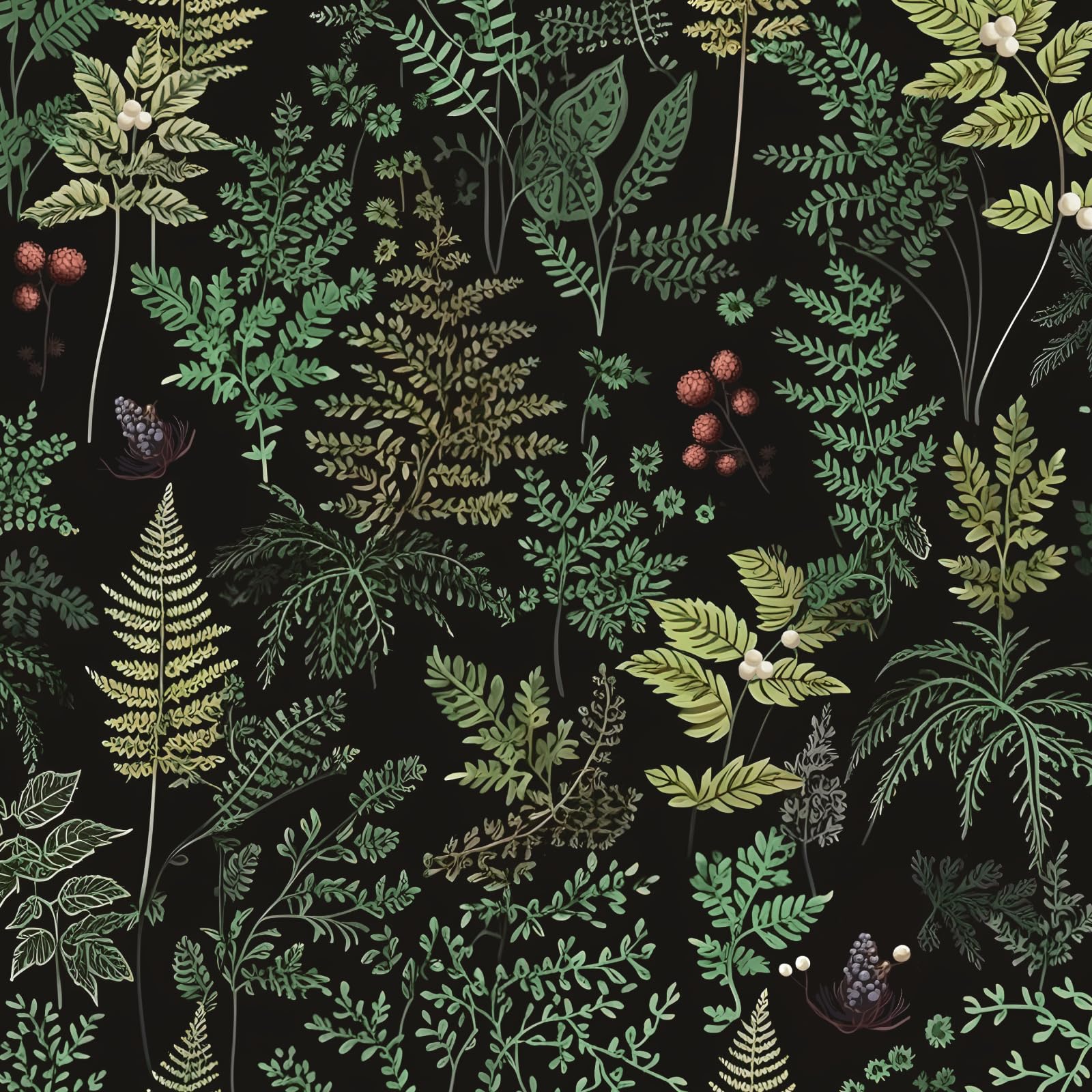 Dark Green Wallpaper Peel and Stick,Modern Botanical and Jungle Leaf 17.5"x 118"Contact Paper,Tropical Greenery Fern Wall Paper For Bathroom Bedroom