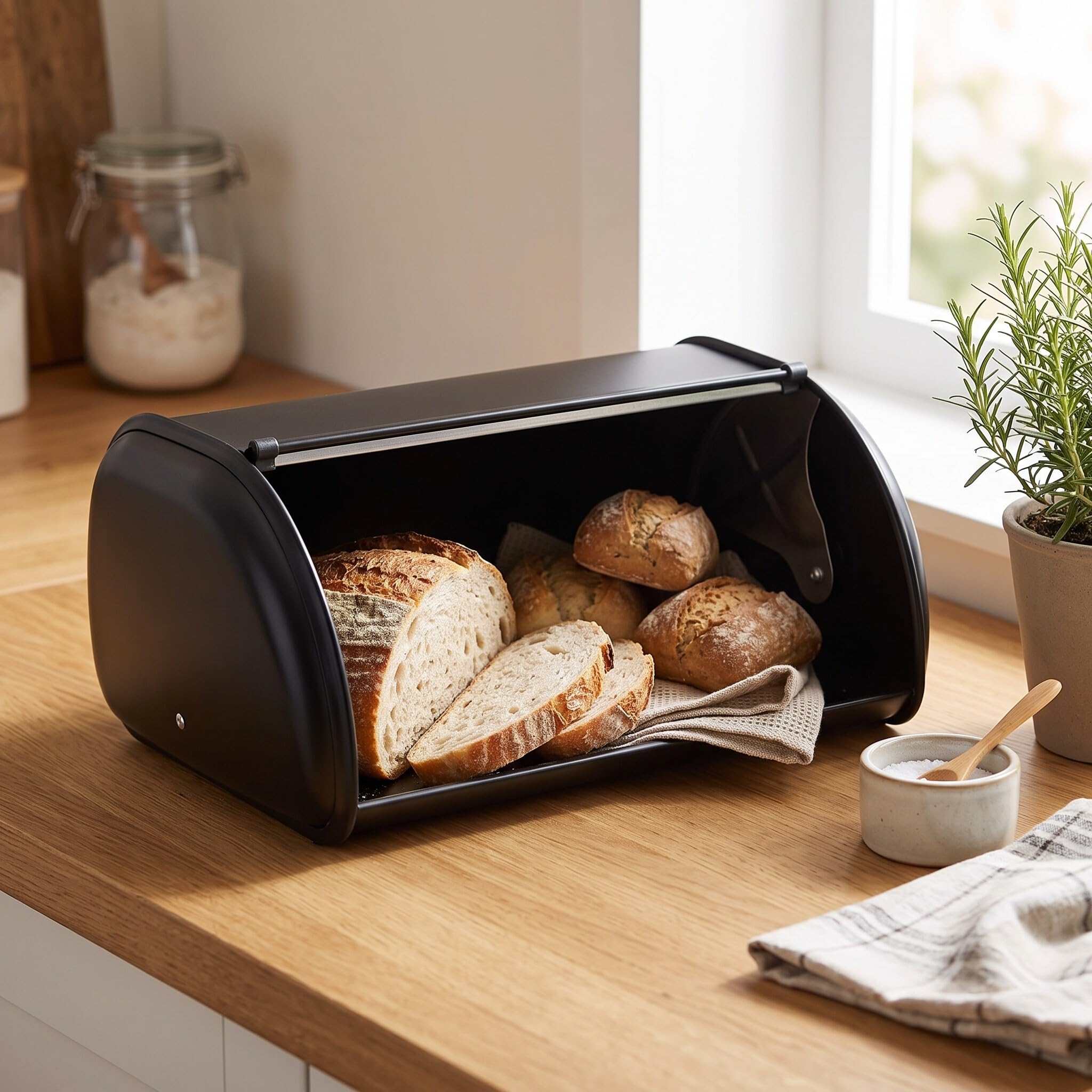 Cocoarm Portapane in Acciaio Inossidabile, Portapane di Grande Capacità, Contenitore per Pane, Panini, Biscotti, 34 x 23 x 14,5 cm (-3118200050012)