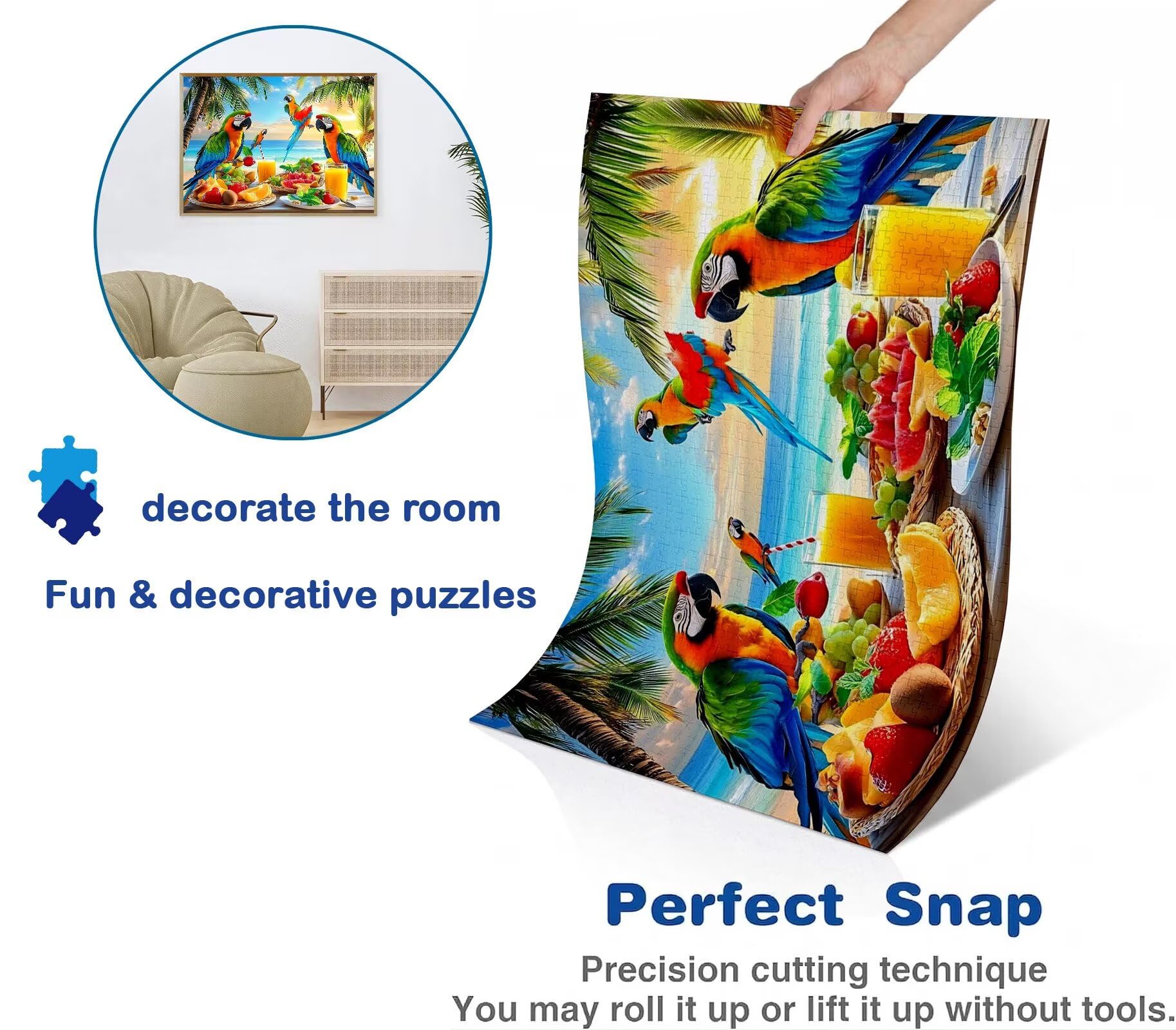 Puzzle 5000 elementów, niemożliwe puzzle dorośli 156,5 x 105,5 cm, druk w wysokiej rozdzielczości, gry edukacyjne, drewniane puzzle antystresowe dla całej rodziny, dekoracje ścienne, plaża papuga w0