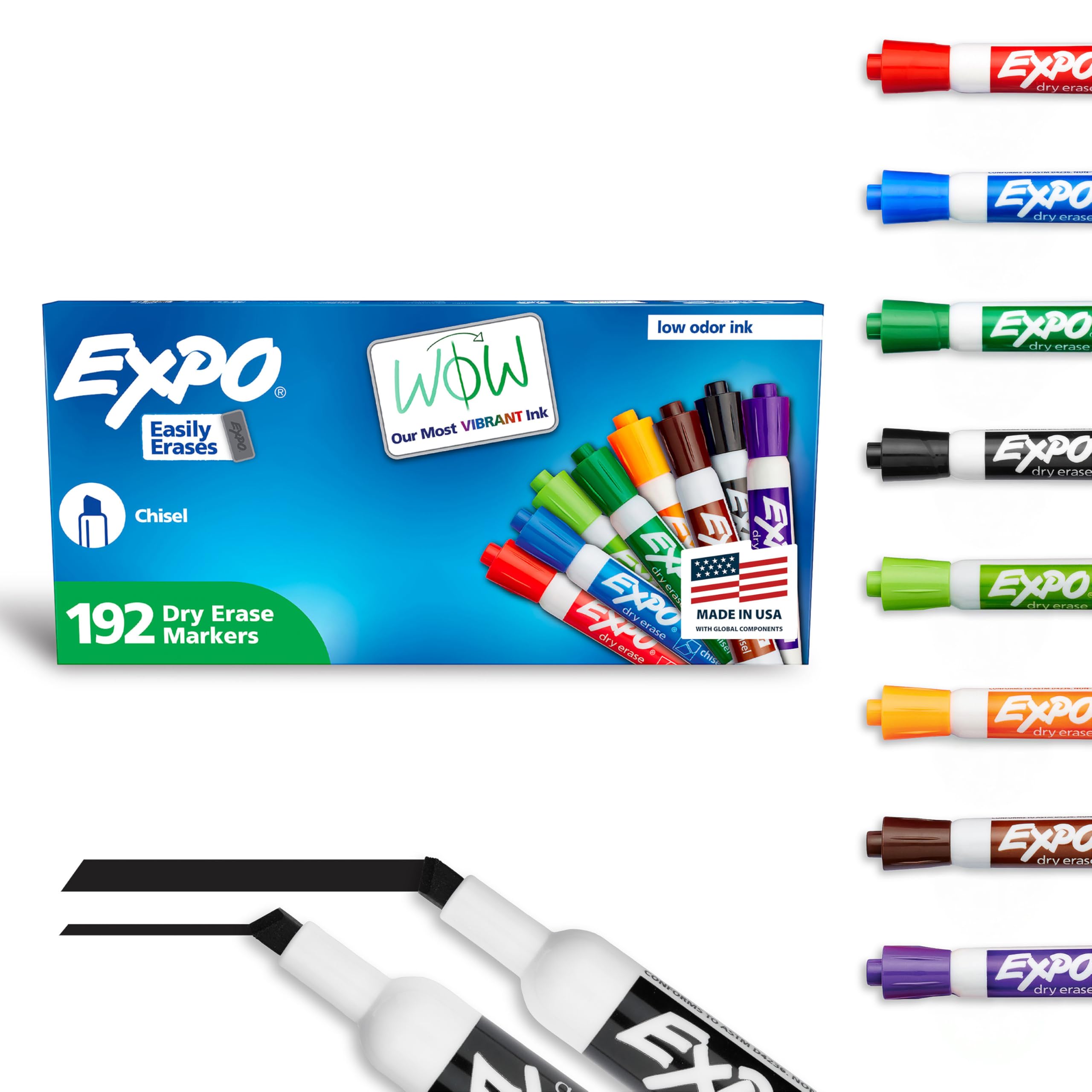 EXPO Dry Erase Markers Low Odor Ink Assorted Colors Chisel Tip 192 Count - Whiteboard Calendar Organization Essential