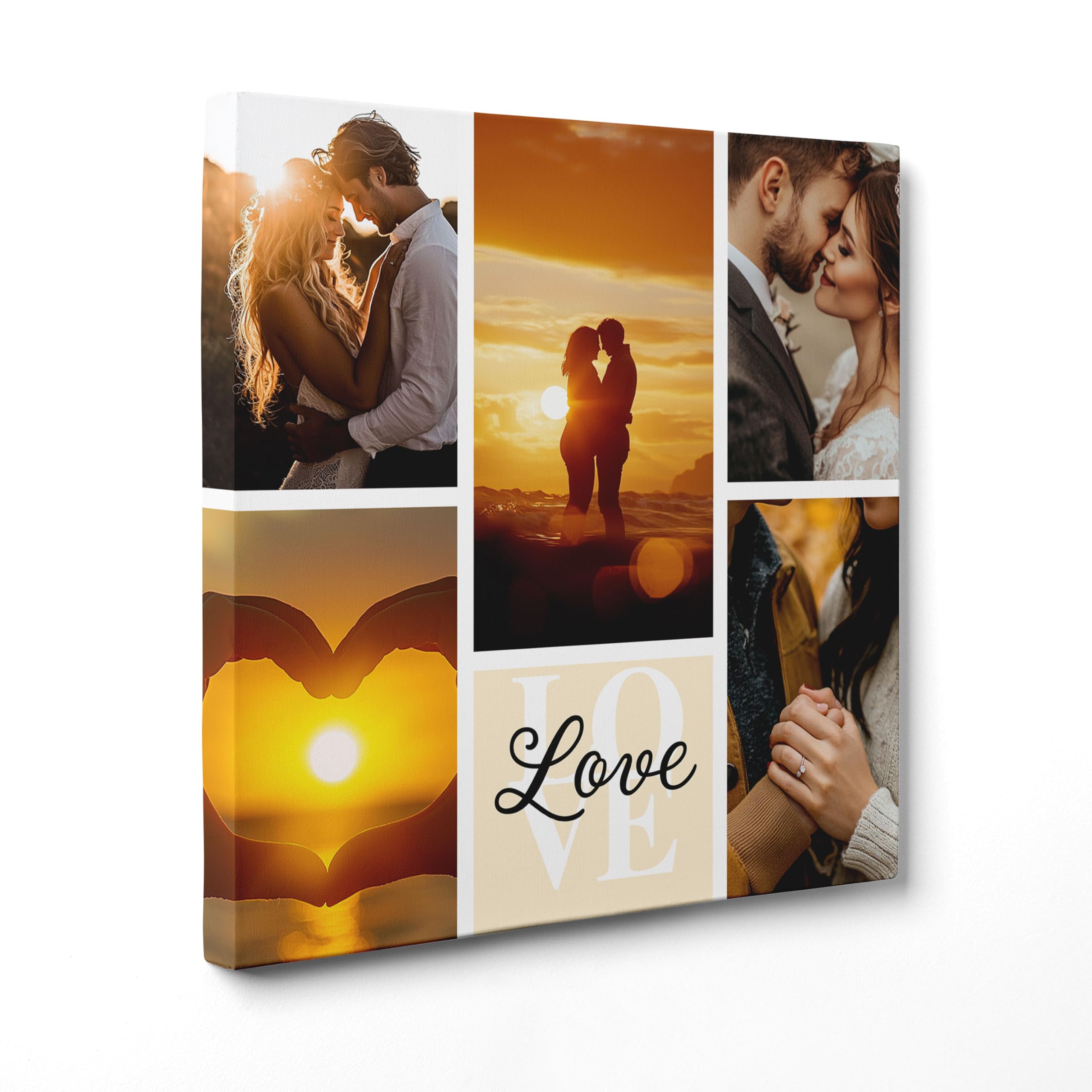 ConKrea - Quadro Personalizzato “Love Moments” 50x50 cm - Stampa su Tela con Foto Multiple - Idea Romantica per Coppia o Sposi