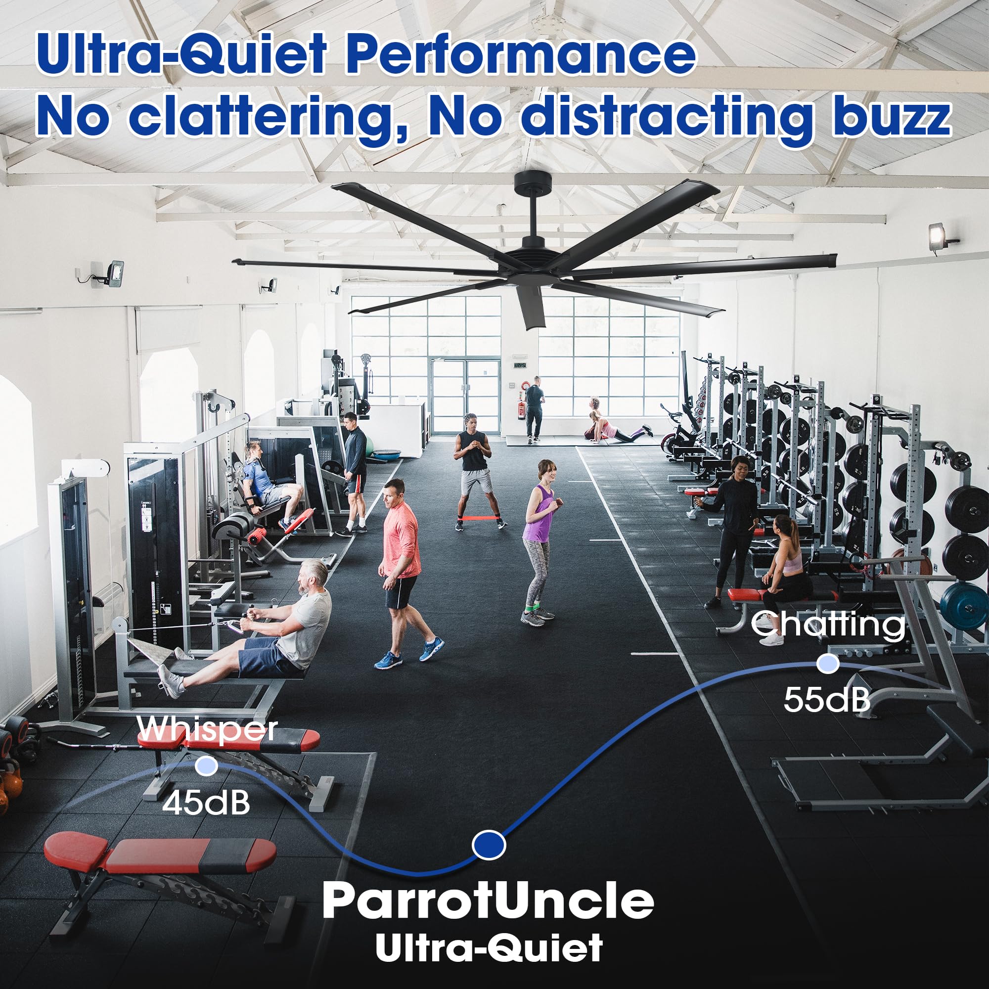 84 Inch Ceiling Fans without Light Industrial Black Ceiling Fan No Light for Living Room Bedroom Shop Garage — view 4