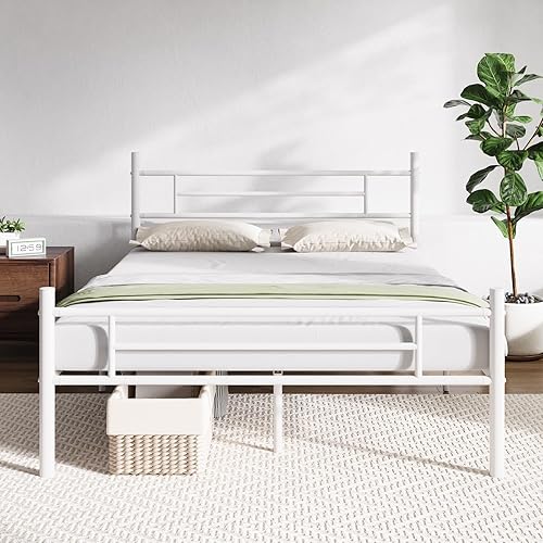 Novilla Full Size Bed Frame with Headboard and Footboard, 14 Inch Metal Platform Bed Frame with Under Bed Storage, No Box Spring Needed, Strong Metal Slats Support, White