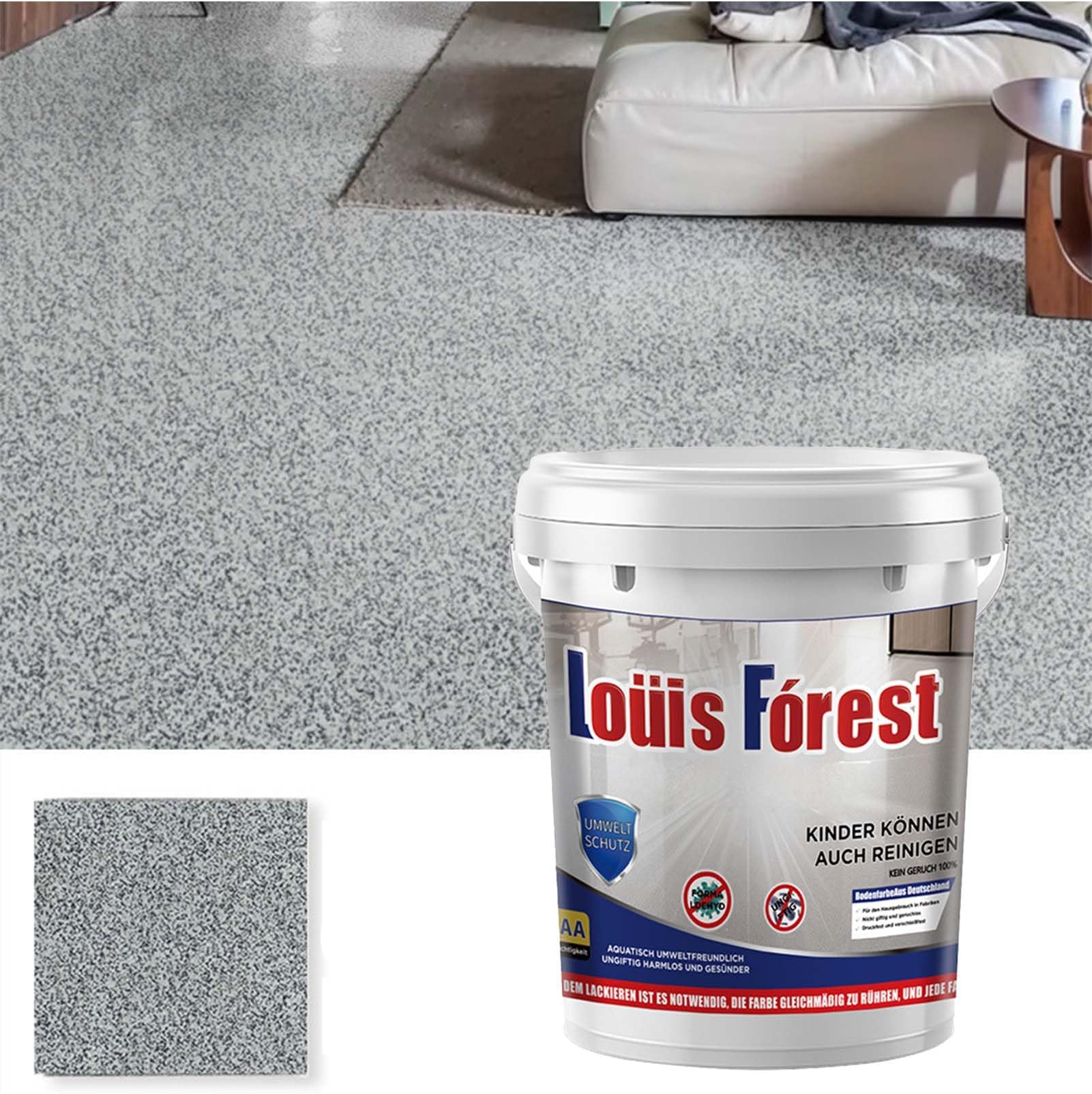 1KG Louis Forest Epoxy Floor Paint, Non-Slip, Waterproof, Odorless Floor Coating with Marble Effect (High-Gloss Finish), Louis Forest Waterproof Paint (Grey B)