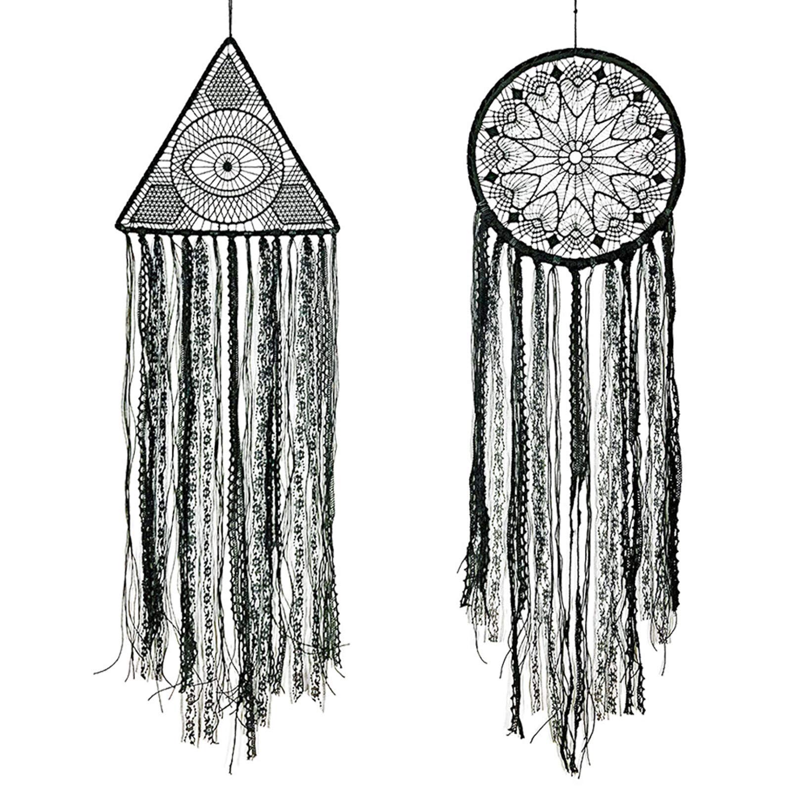 Black Dream Catcher Large Handmade Crochet Evil Eye Design with Lace Triangle Round Dreamcatcher Gothic Wall Art Decorations Wall Hanging for Home Ornament Christmas Festival Gift