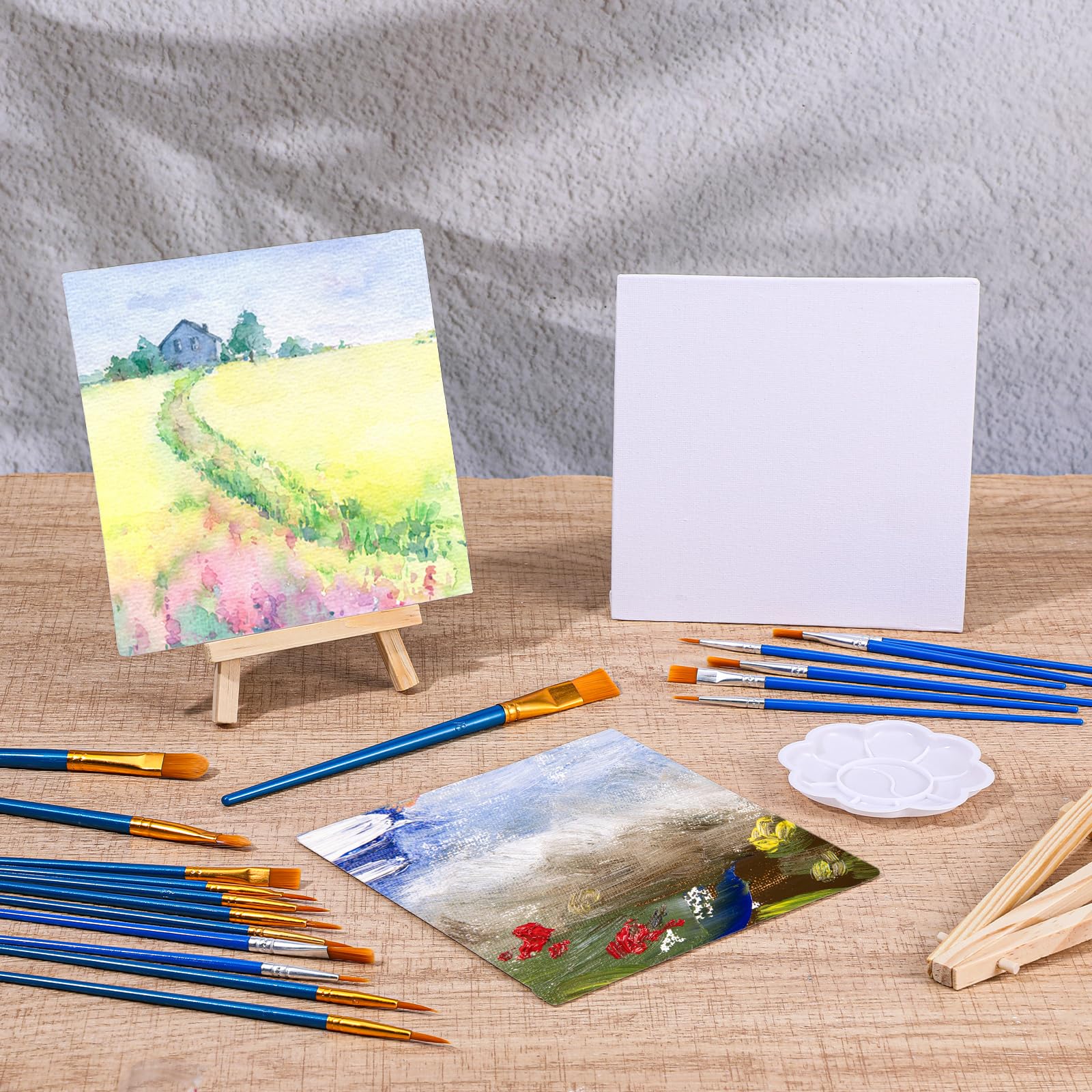 20 Stück 15 cm Leinwandtafeln zum Zeichnen, Mini-Malleinwand mit Staffelei-Set, Malsets