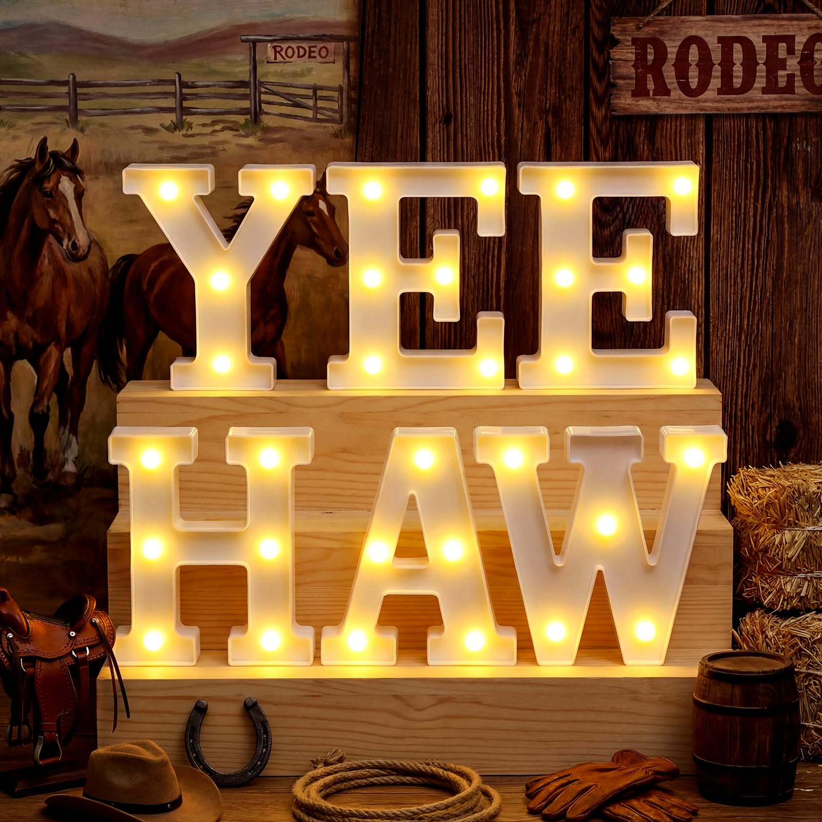 Honoson 6 Pcs Western Party Decorations Yee Haw LED Light - novelty lighting | Mubboo
