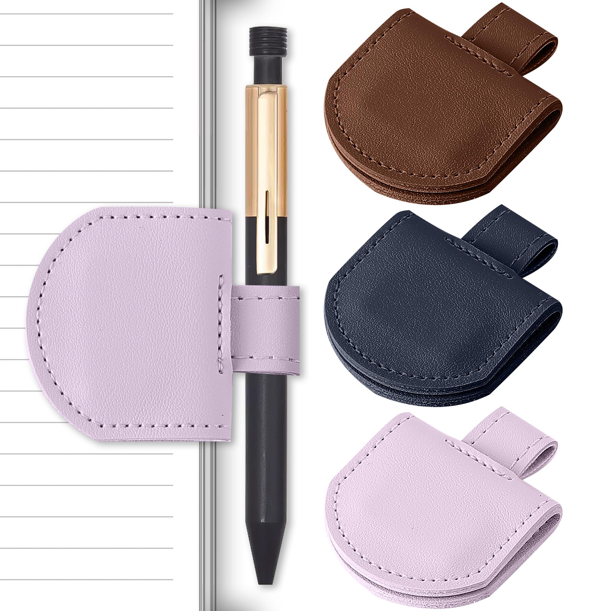 Litvana Magnetic Pen Holder for Notebook, 3 Pcs Leather Pencil Loop Holder for Notebooks Journals Calendars, Slim Size, Color Set A 3 Pcs