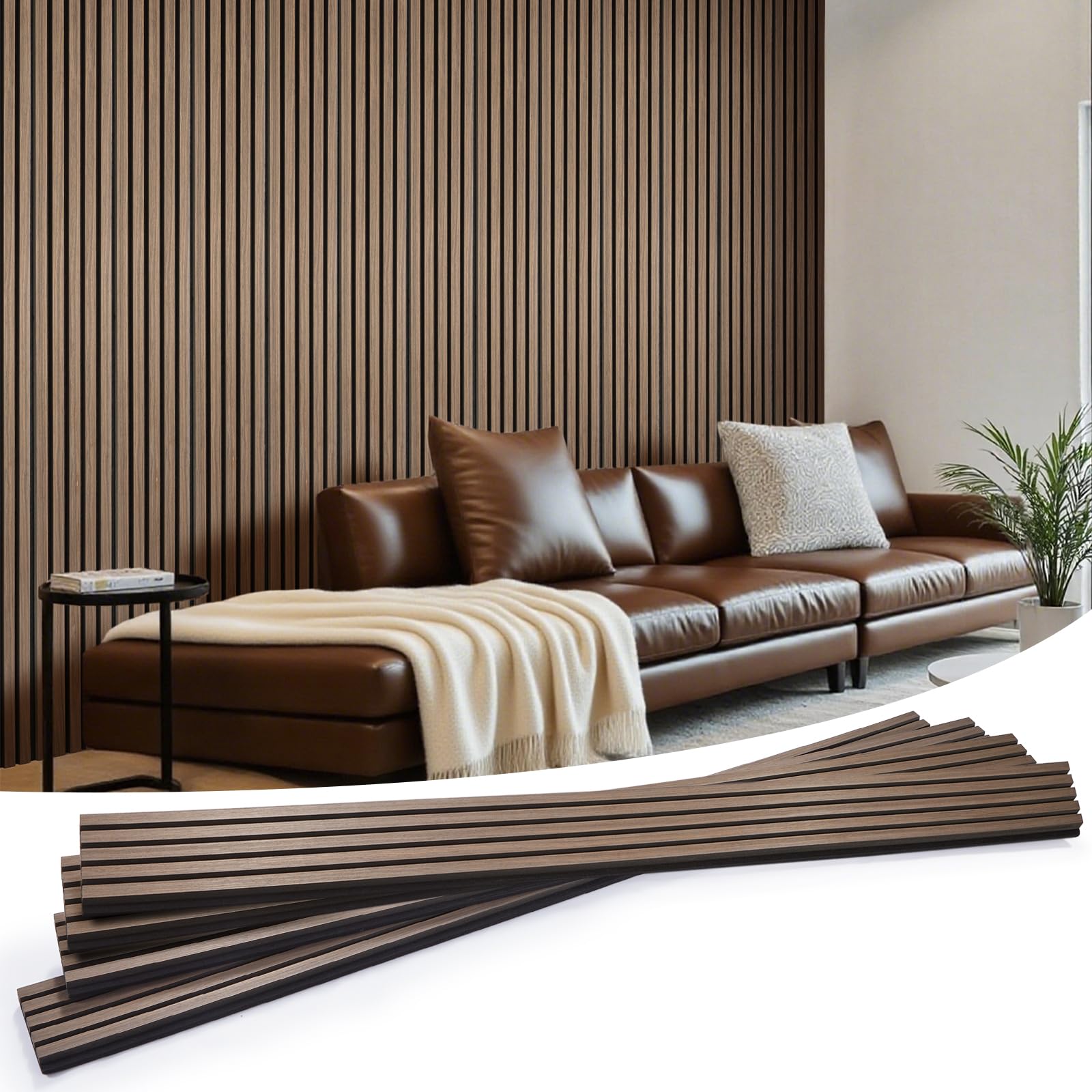 LARWORKS Wood Slat Wall Panels 4 Pack 94.5" x 7.9", Acoustic Wooden Panel for Wall, Soundproof 3D Fluted Panels for Interior Wall Decor, Living Room, Bedroom - Walnut (Cover Approx.21 sq.ft)