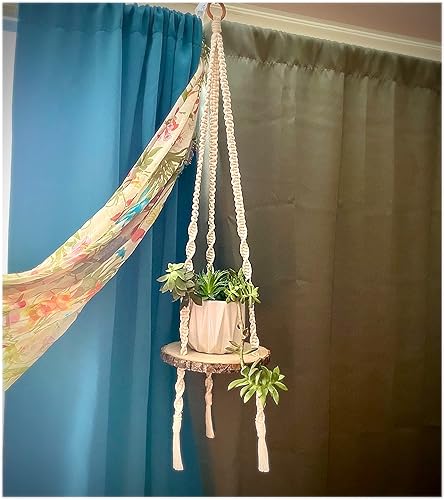 WILD COTTON Fiber Arts Macrame Hanging Plant Shelf Woven Boho Home Décor, Geometric Beautiful Wall Art for Apartment, Indoor Ceiling Plant Hanger
