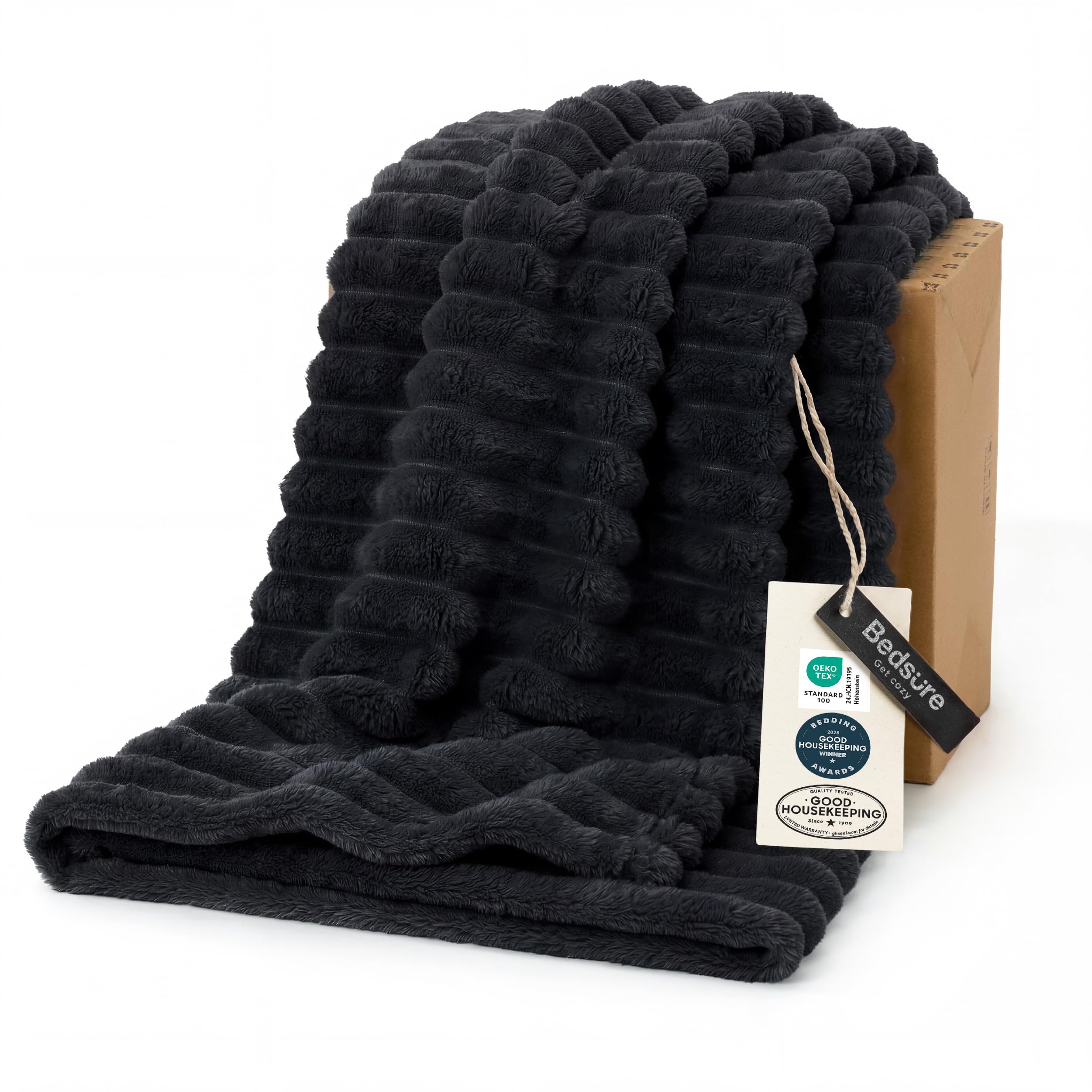 Bedsure GentleSoft Twin Blanket for Couch - Cozy Soft Blankets for Women, Cute Small Fleece Throws for Girls, Black, 60x80 Inches