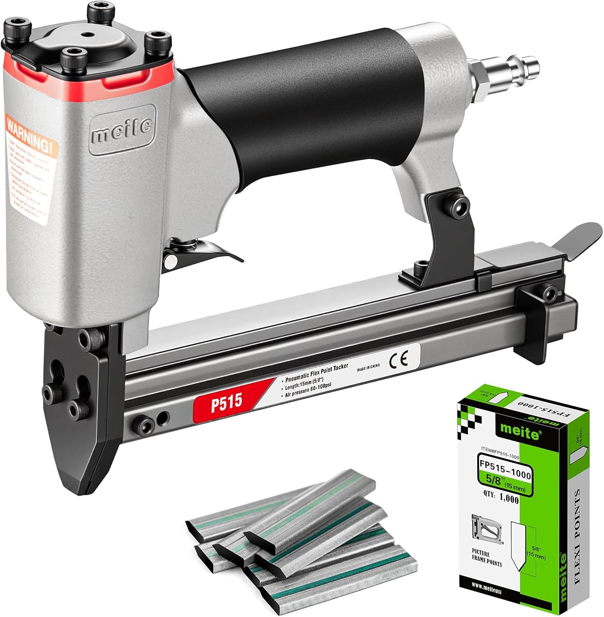 meite P515 Pneumatic Point Driver with 1,000 PCS Flex Nails Refill 5/8"