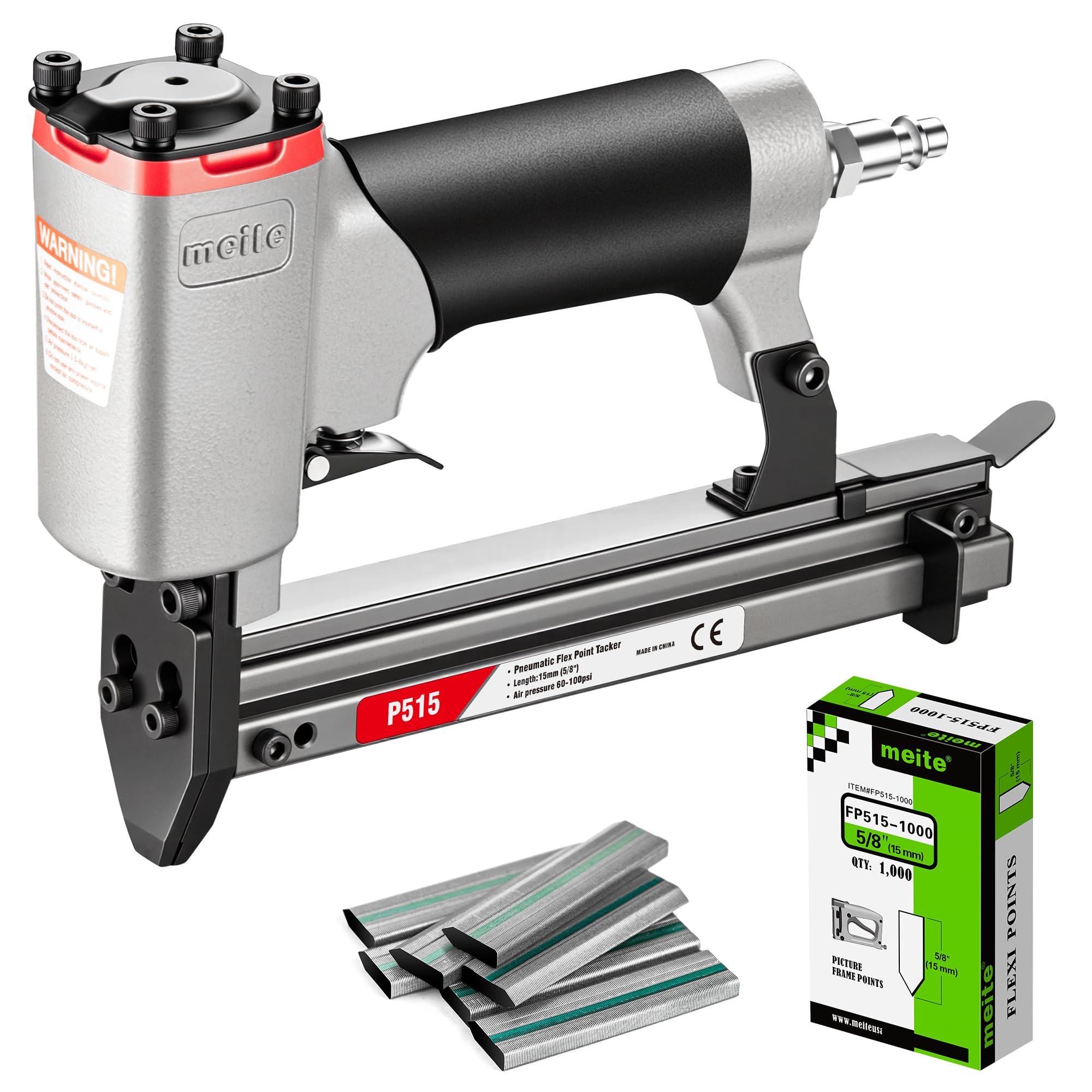 meite P515 Pneumatic Point Driver with 1,000 PCS Flex Nails Refill 5/8"