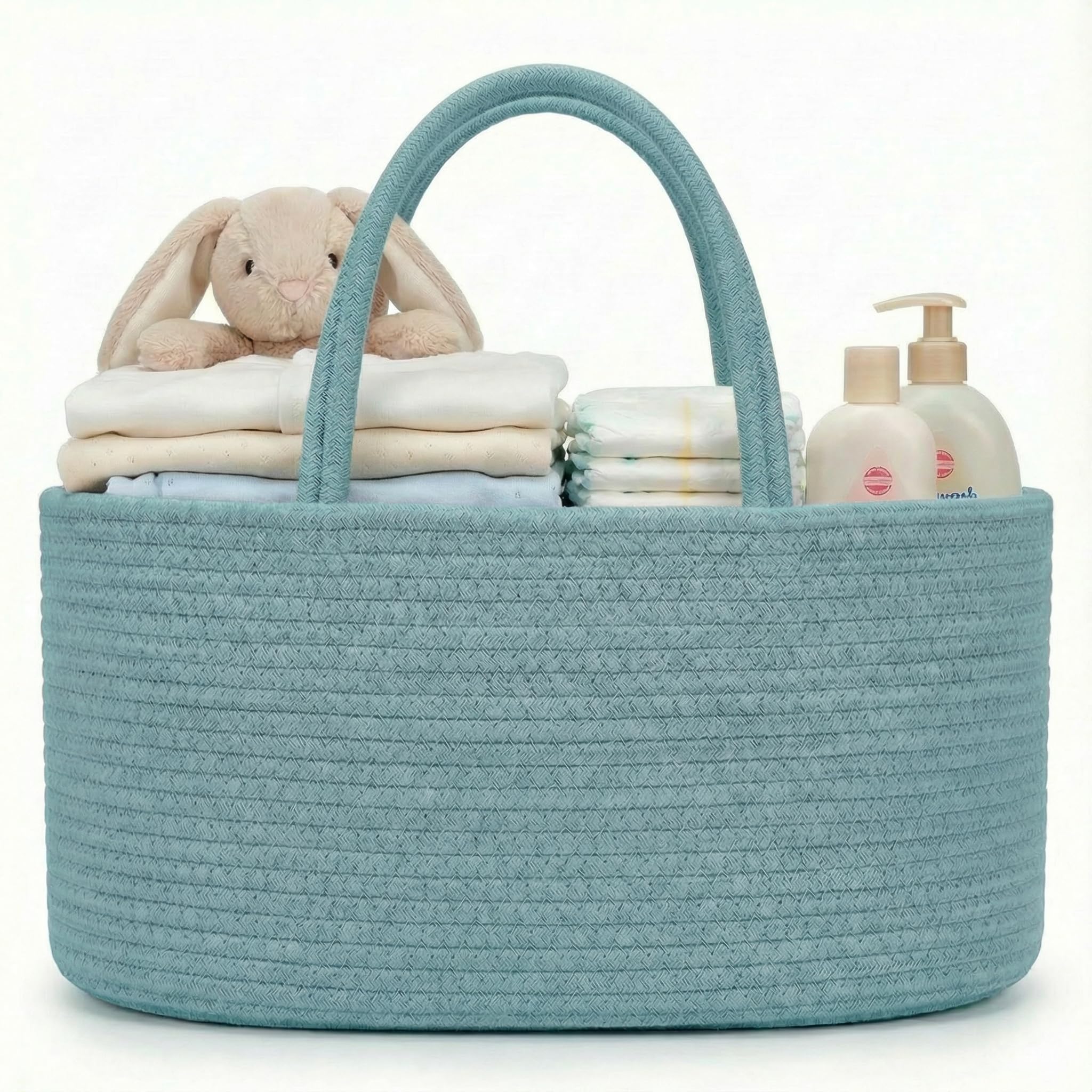 luxury little Diaper Caddy Organizer, Large Cotton Rope Nursery Baby Basket, Changing Table Organizer for Baby Diaper Storage, Portable Car Organizer