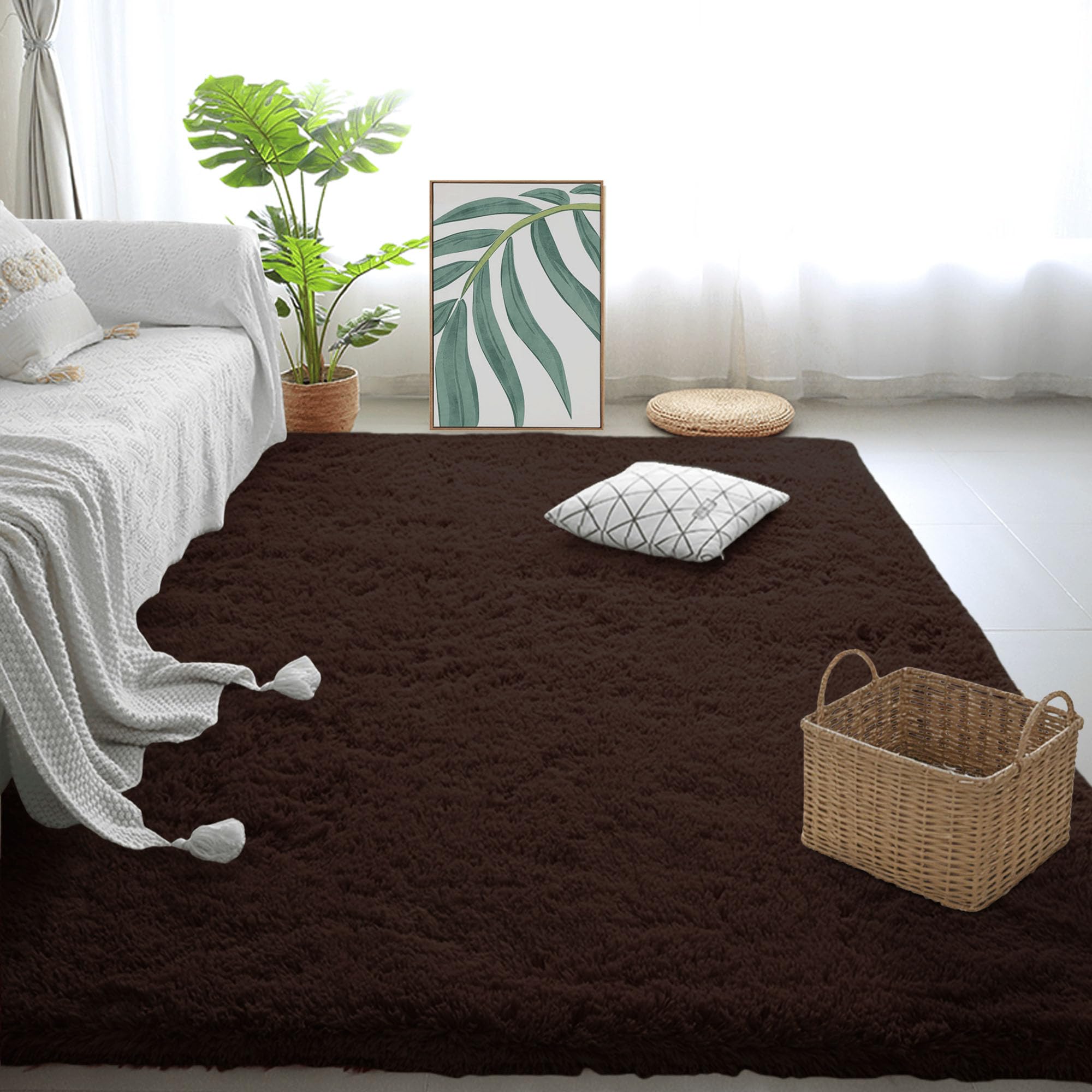 Tapis moderne brun 120x160 cm lavable et doux pour le confort de votre salon
