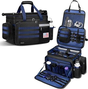 Patrol Bag Law Enforcement, Extra Large Police Gear Bag for Car Front Seat Organizer with a MOLLE Pouch & 15.6In Laptop Layer, Multiple Compartments Police Duty Bags Fit Vehicle Passenger Seat, Black
