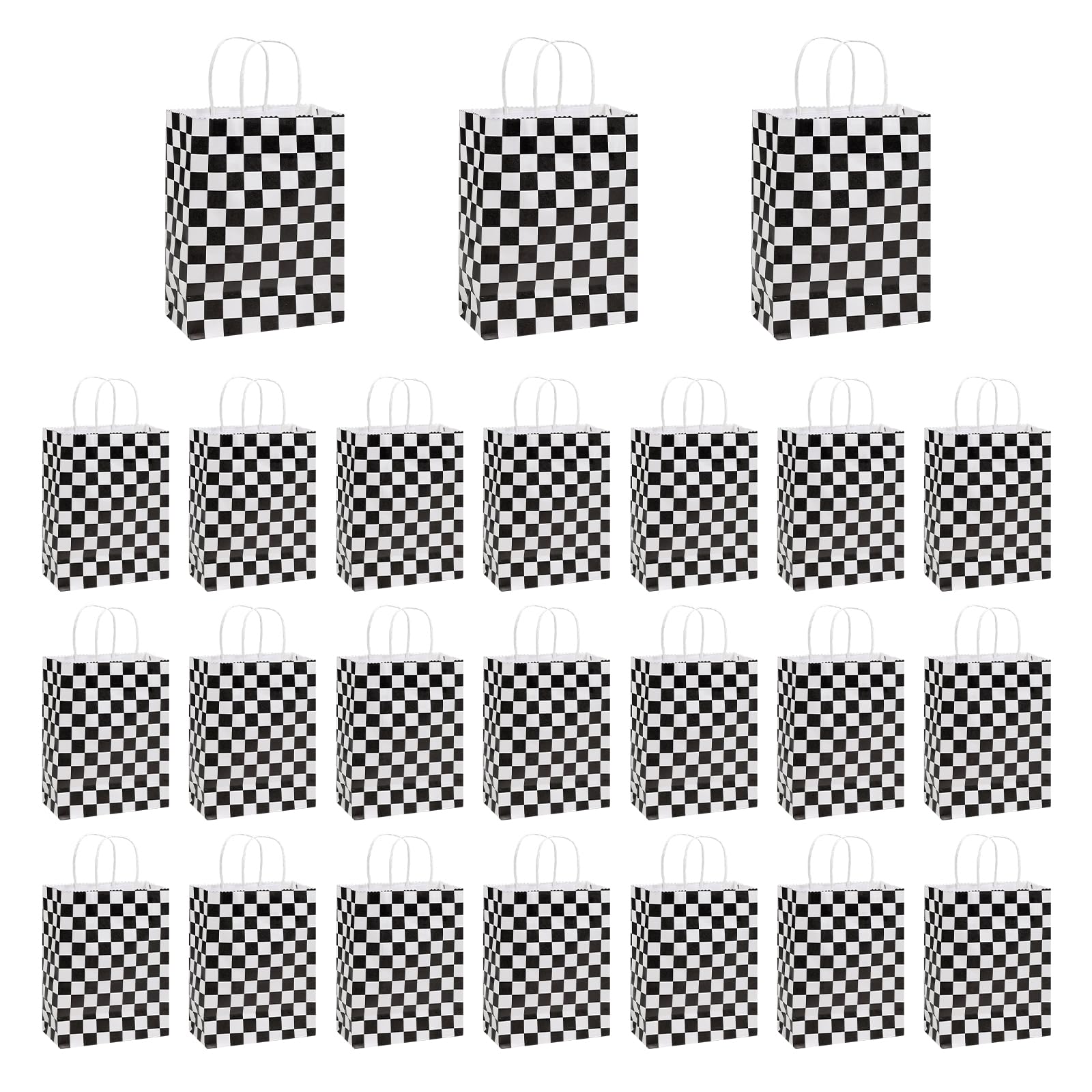 Jasperkino Black 24 Pcs Checkered Racing Treat Bags Race Car Party Favors Bag With Handles And White Checkered Racing Flag Candy Bags Goodie For Car Themed Birthday Party Supplies