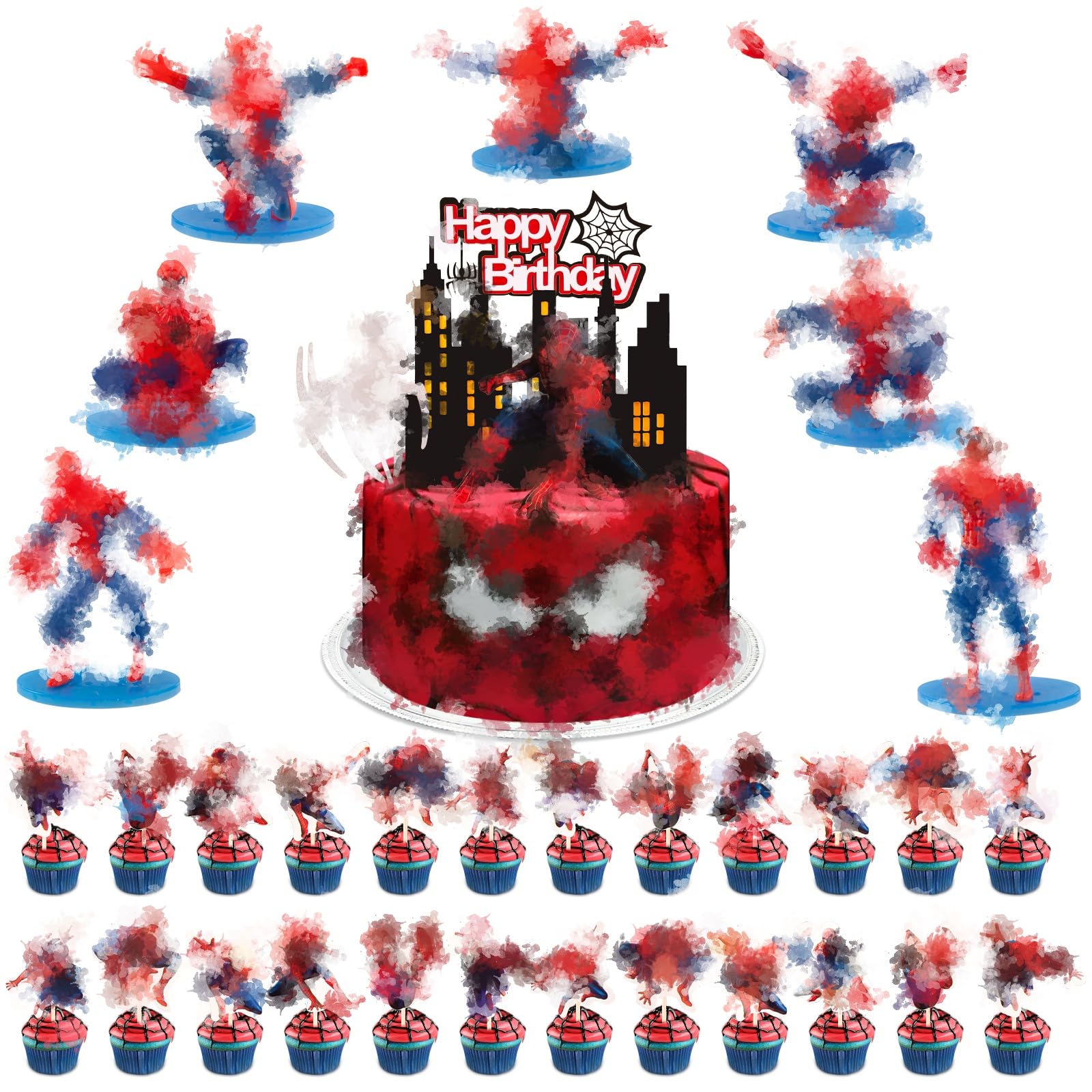 35 Pcs Spider Cake Toppers, Spider Cake Decorations Party Decorations Hero Birthday Cake Topper Kid Birthday Cake Decorations Birthday Party Decorations for Boys Children Kids A
