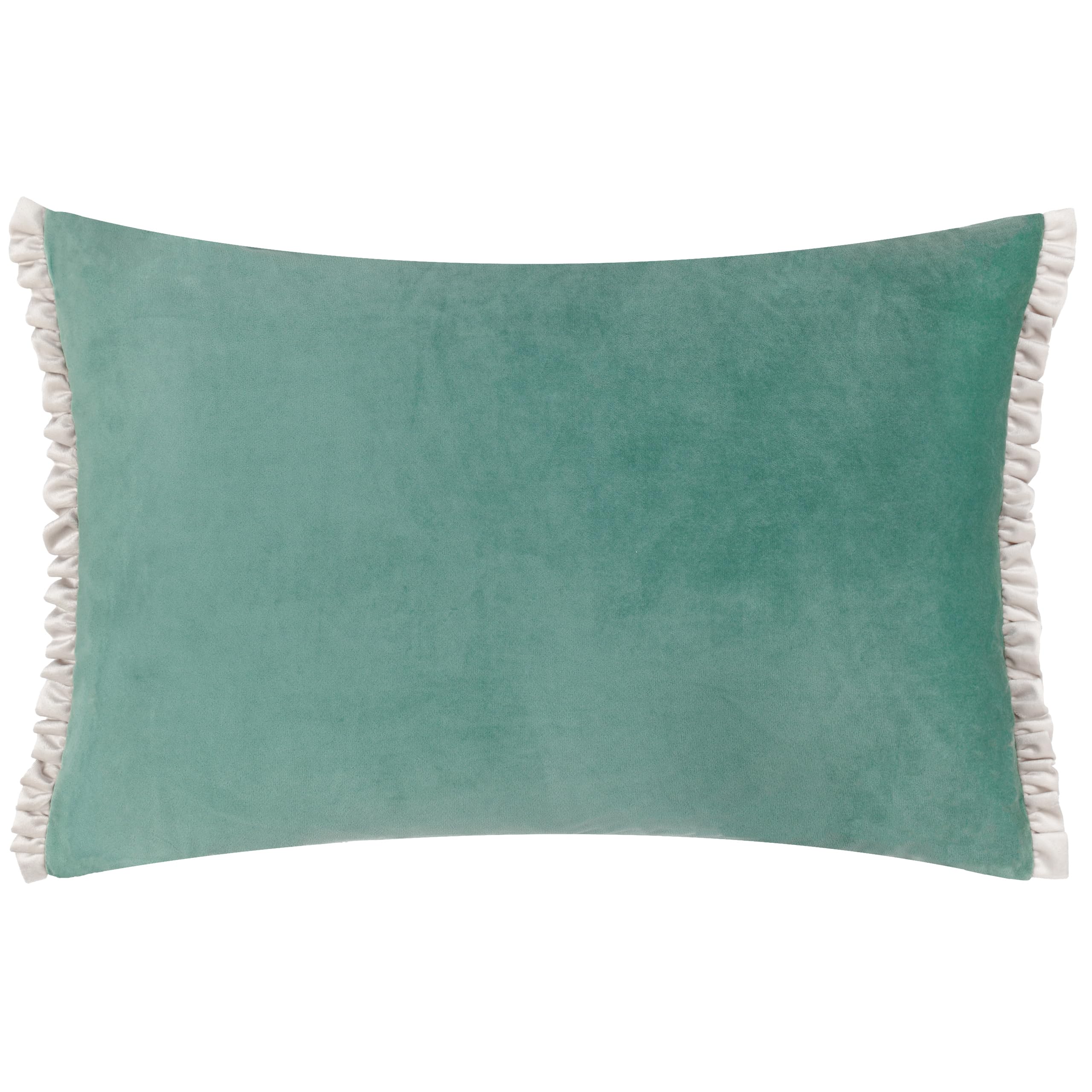 Wylder Tilly Velvet Frill Reversible Cushion in Duck Egg Blue | Size: 40cm x 60cm