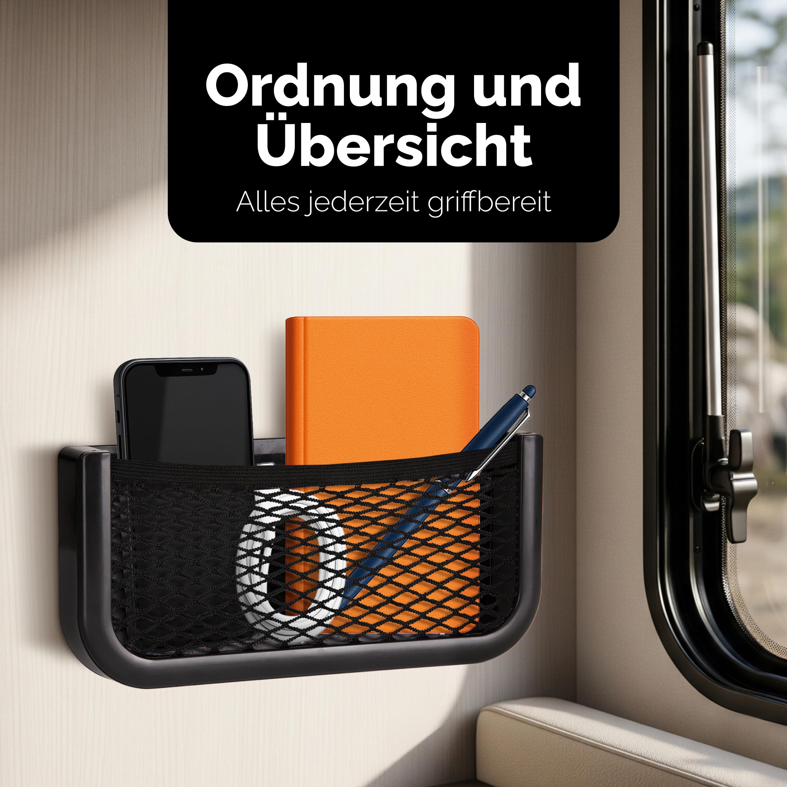 Vicera Ablagenetz für Camper und Wohnmobile 2er Set - Aufbewahrungsnetz aus robustem Kunststoff und elastischem Netz - Montagematerial inlusive